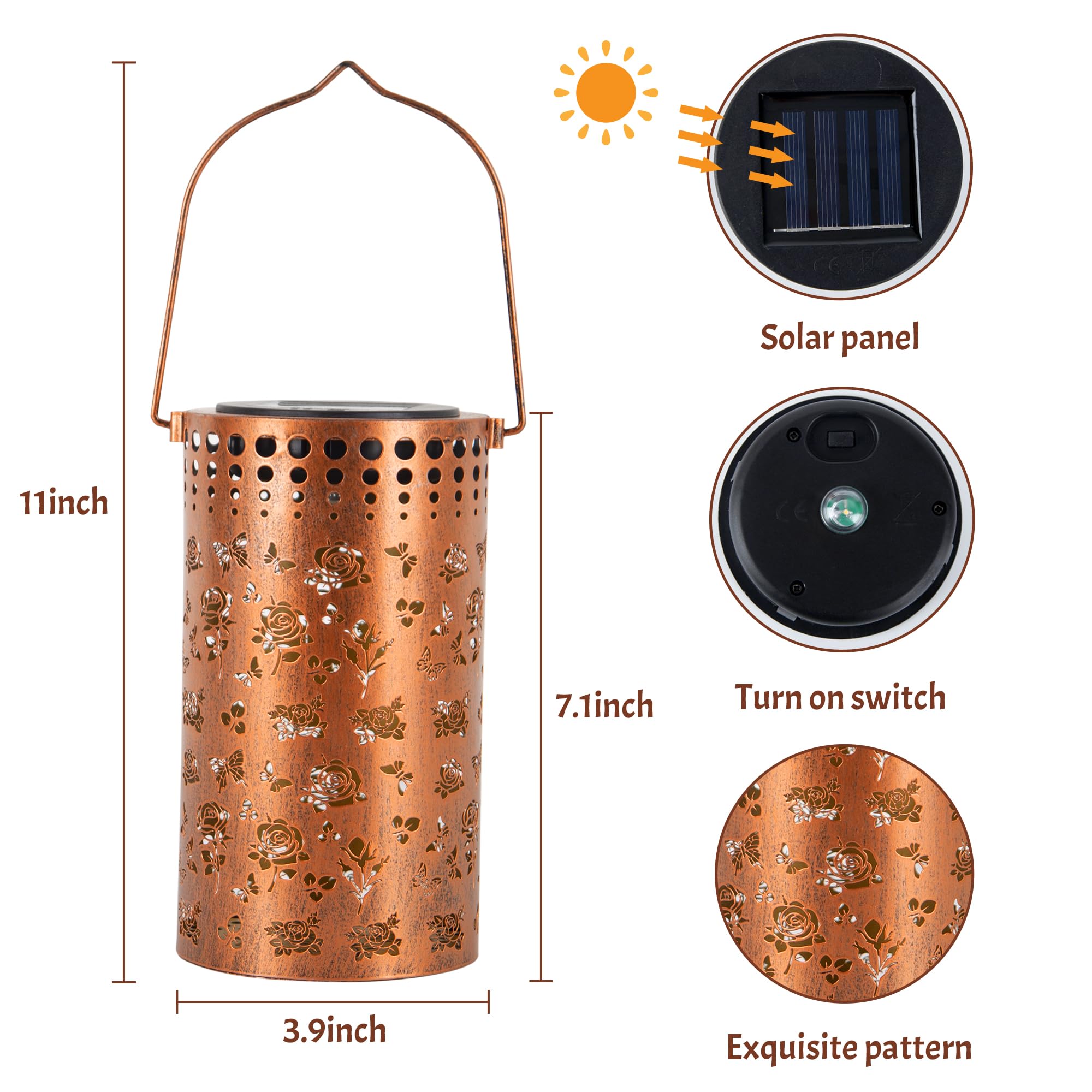Anytalk Butterfly Rose Solar Lanterns Outdoor Waterproof, Birthday Gifts For Women Mom Grandma, Hanging Solar Lights For Yard, P