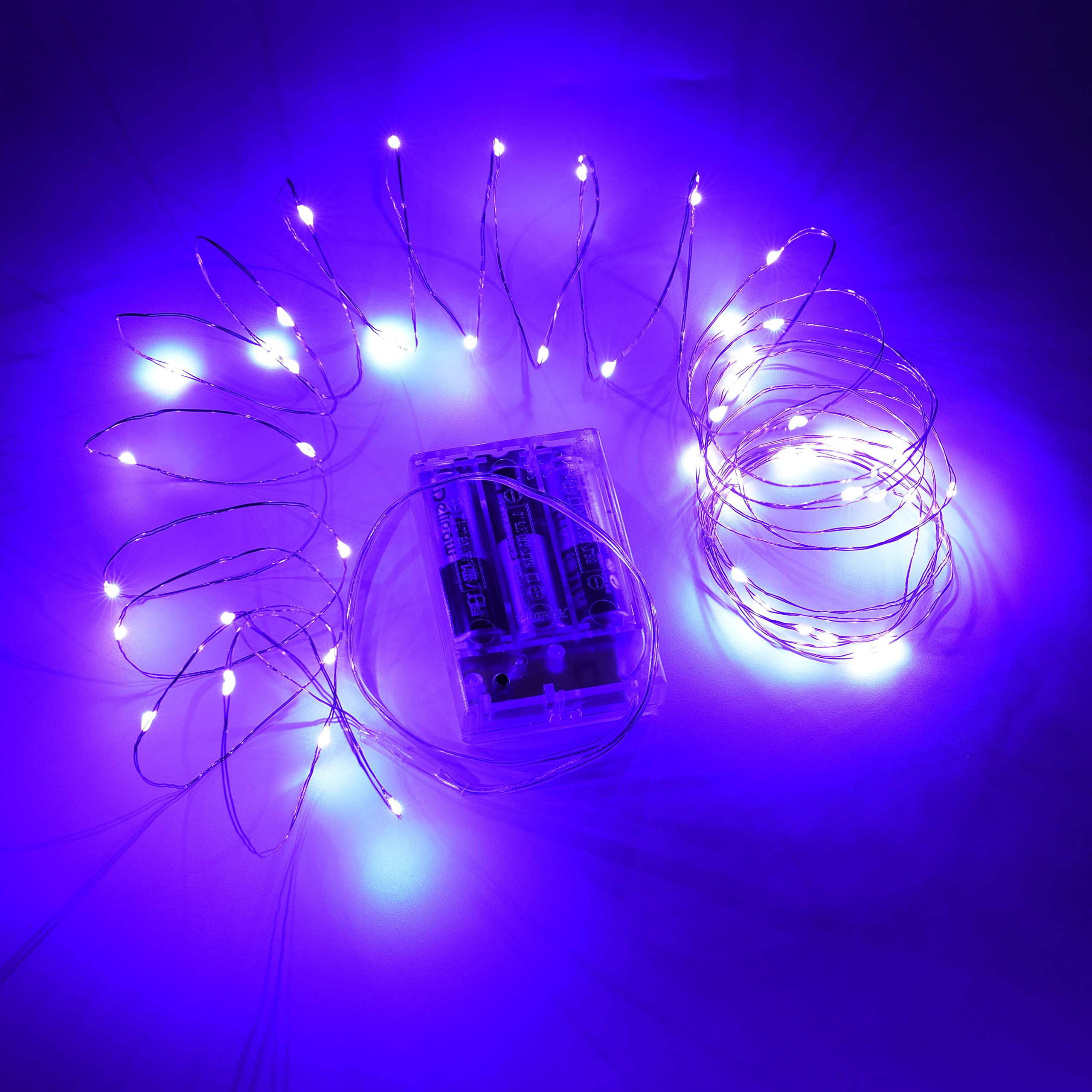 Karlling Purple Fairy Lights Battery Operated, 16Ft 50 LED Copper Wire String Lights with Timer, 8 Modes Twinkle Lights for Bedr