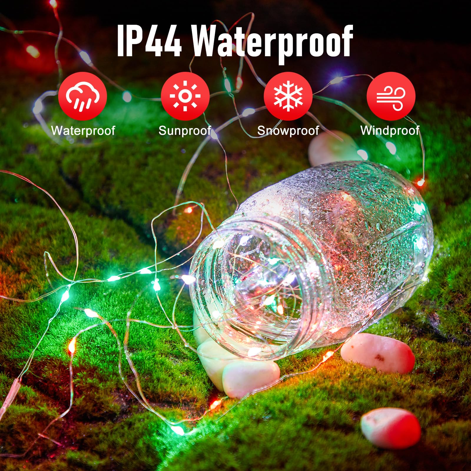 5 Pack Fairy Lights Battery Operated, 7 Feet 20 Led String Lights With Timer, Waterproof Firefly Lights On Silver Wire For Home Party Wedding Christmas Decorations, Red Green White