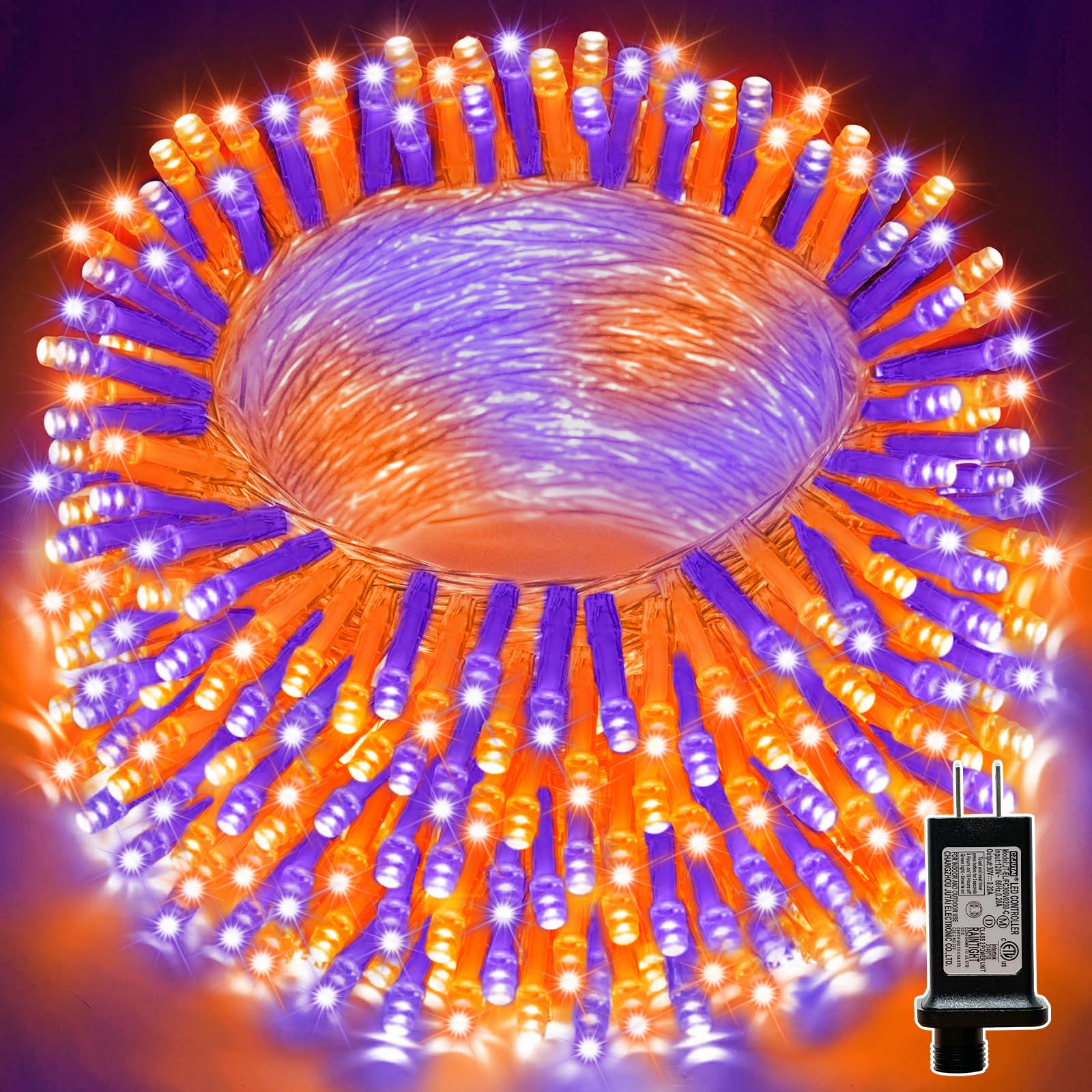 Lamphome 33Ft Halloween Decorative Mini Lights  100 Led Transparent Wire Fairy Starry String Lights Plug In  12 Lighting Modes  For Halloween Decoration Outdoor Party Decoration (Orange And Purple)