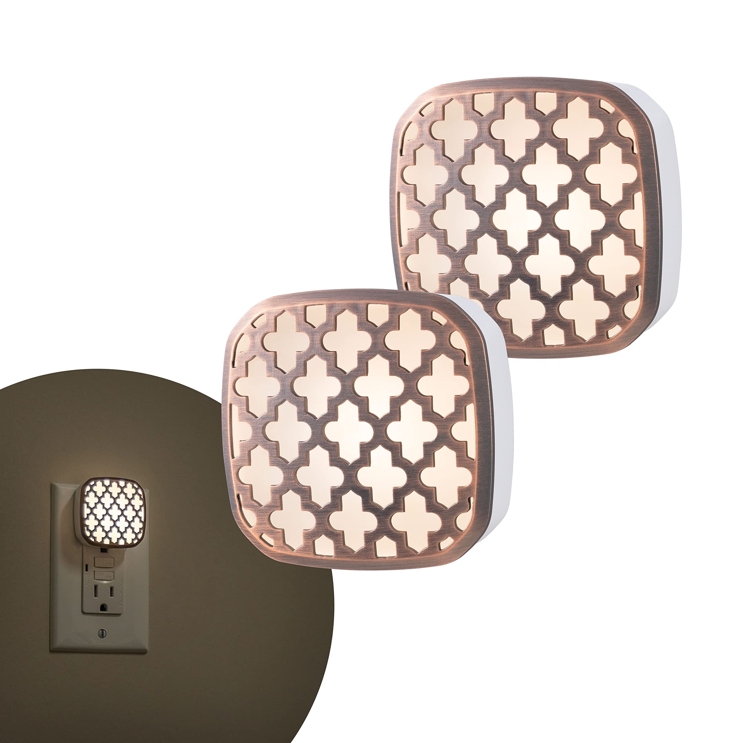 Lights by Night Decorative LED Night Light, Oil-Rubbed Bronze Moroccan Design, Plug-in, Dusk to Dawn Sensor, UL-Certified, Home 