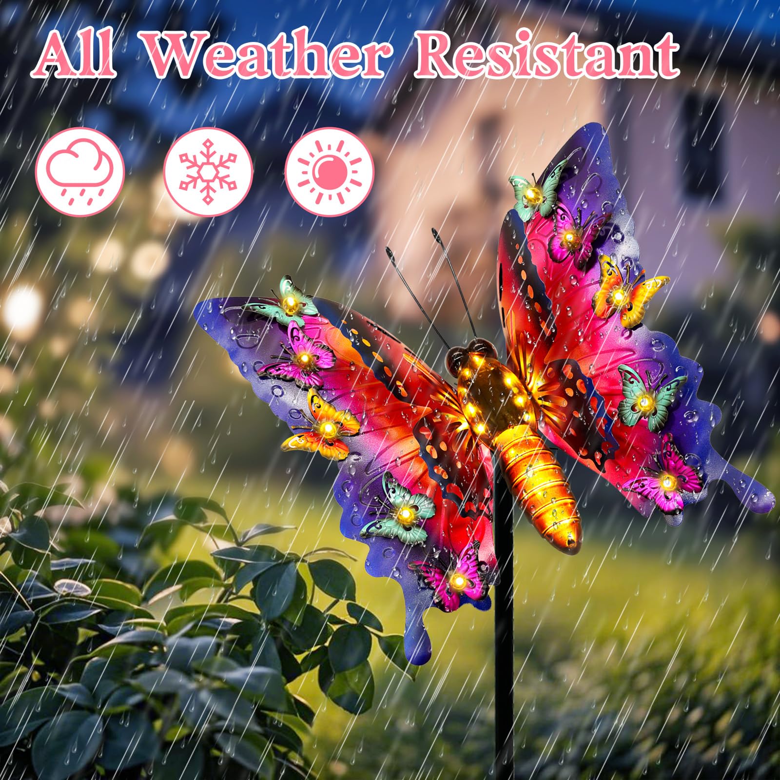 ANGMLN Solar Garden Lights - 41" Purple Metal Butterfly Decor, Waterproof Outdoor Lighting for Patio, Yard, Birthday Gifts