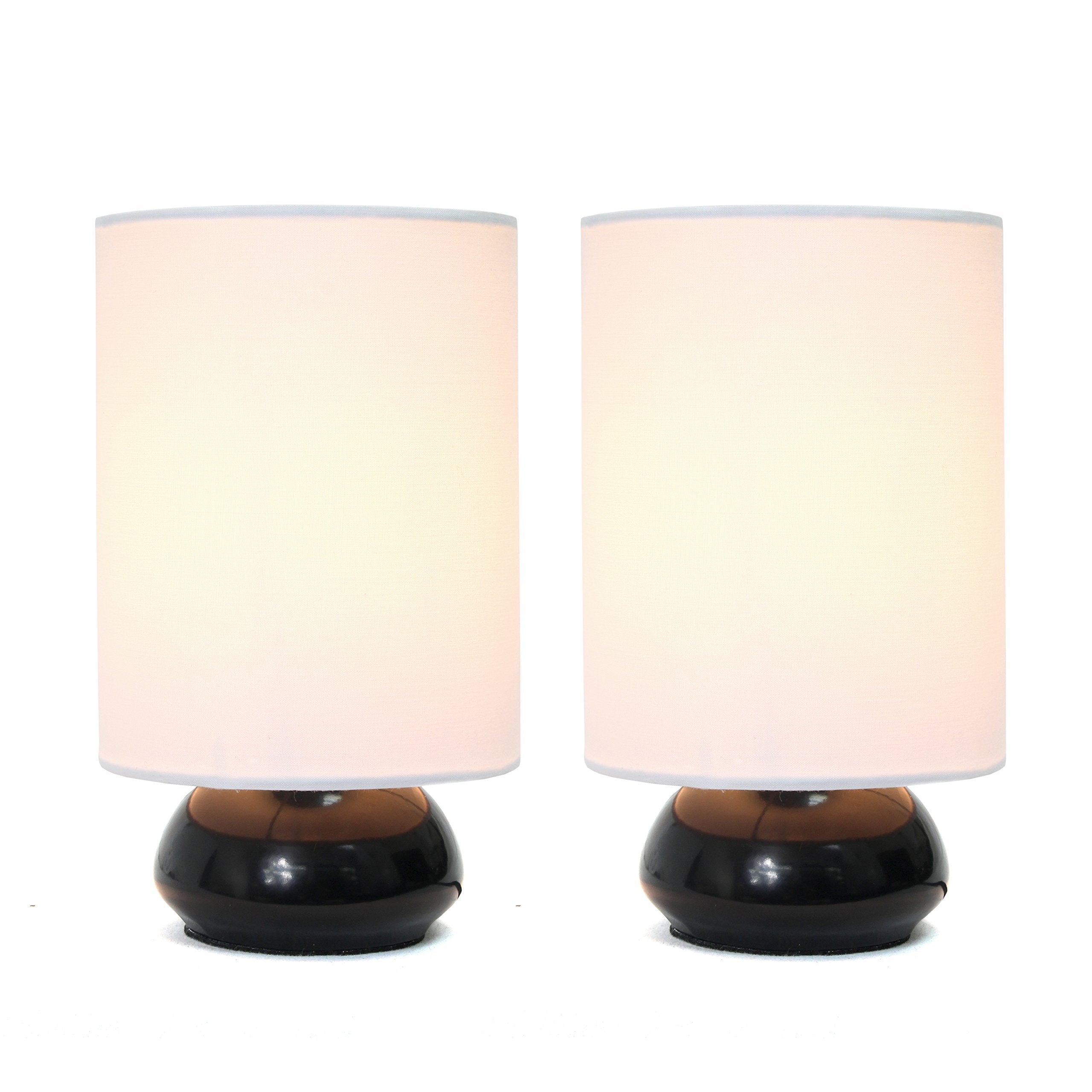Simple Designs Lt2043-Blk-2Pk 9" Gemini 2 Pk Contemporary 4 Settings Touch Metal Mini Round Table Lamp Set W Fabric Shades For Décor,Nightstand,End Table,Bedroom,Living Room,Office,Foyer, Blk & Wht