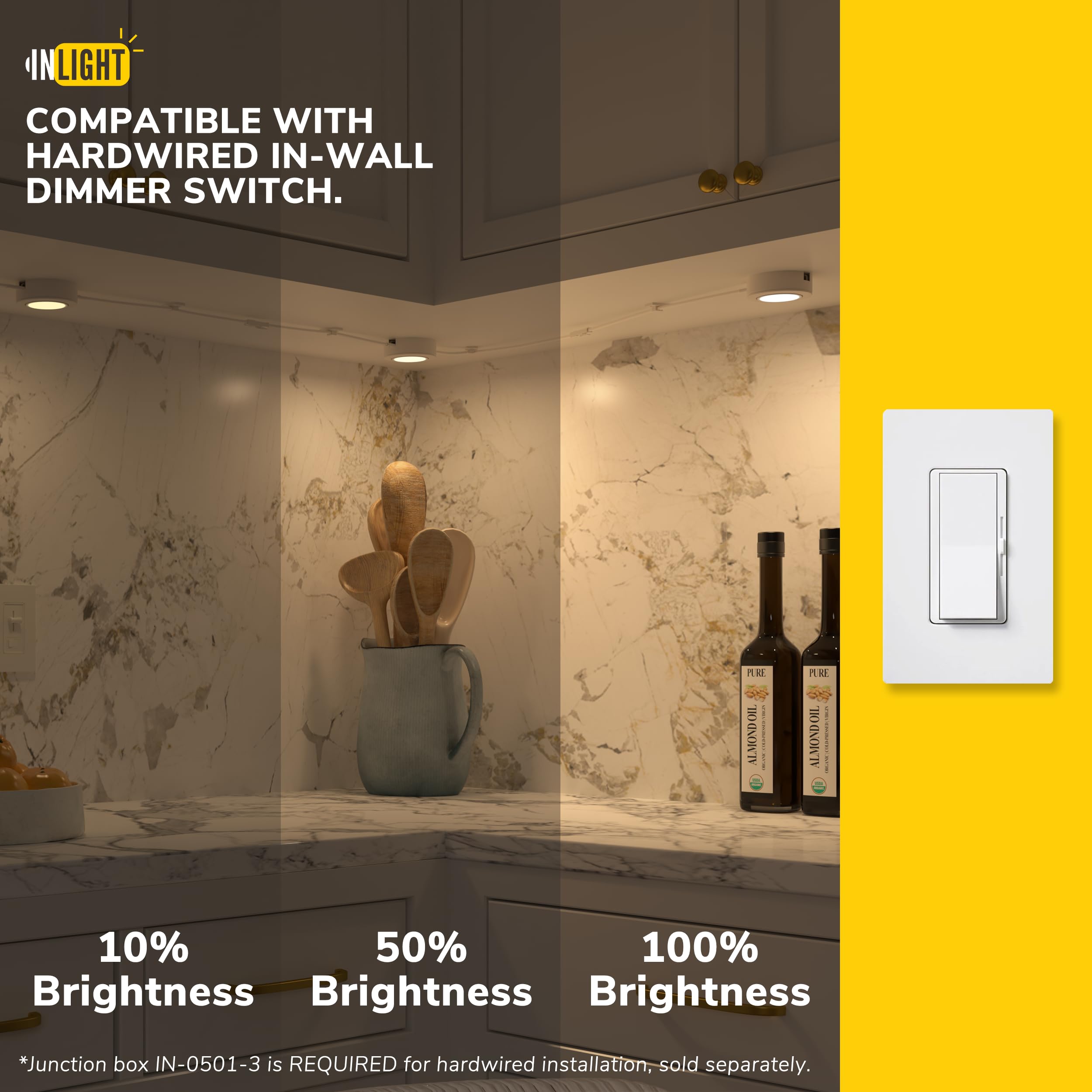 Getinlight 2.75&quot; Wide 4000K Swivel And Dimmable Wired Led Puck Lights Kit, Plug-In Or Hardwired Installation, Recessed Or Surface Mounted, White Finished, Set Of 3, In-0107-3-40