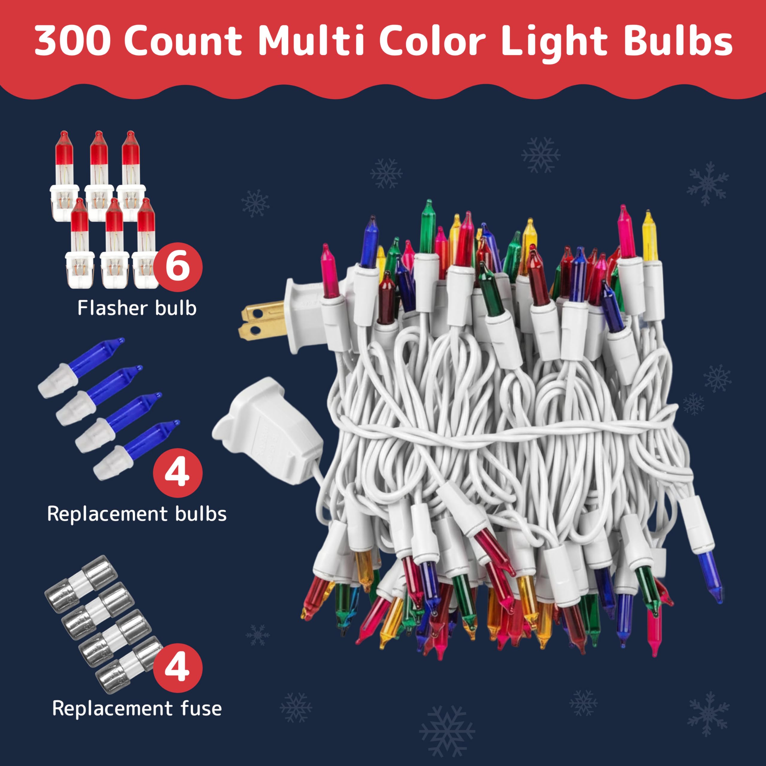 Prextex Christmas Lights - 300 Multicolor Twinkle Lights, 60 Feet Indoor/Outdoor String Lights With White Wire