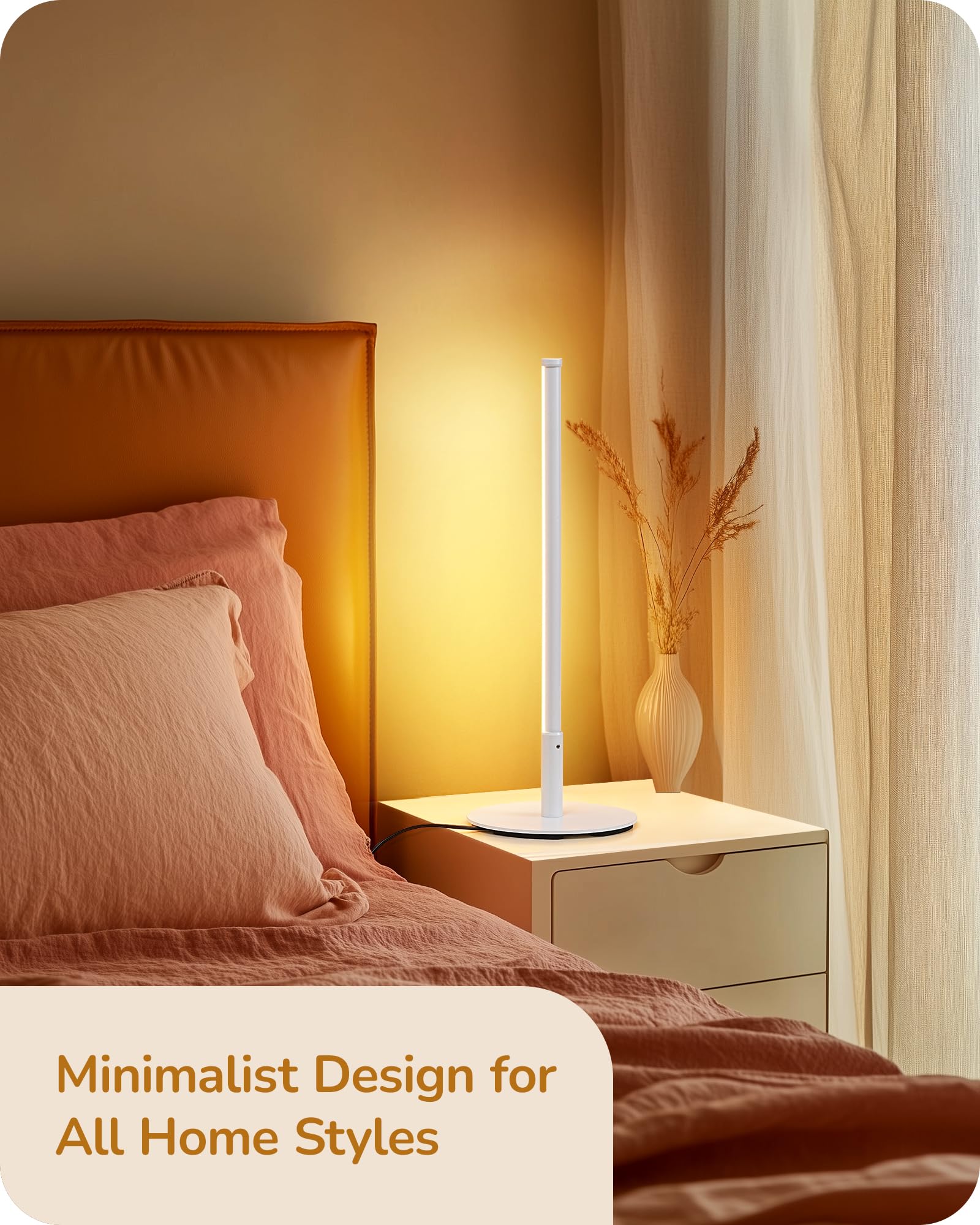 Edishine Upgraded Led Table Lamp, Dimmable Bedside Lamp, 3 Color Temperature, Power Cord Touch Switch Desk Lamp, Minimal Nightst