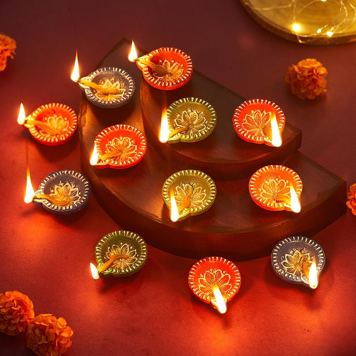 TIED RIBBONS 12 pcs Handmade Clay Diya for Diwali | Traditional Indian Diyas Tealight | Indian Oil Lamp | Pongal Decorations for