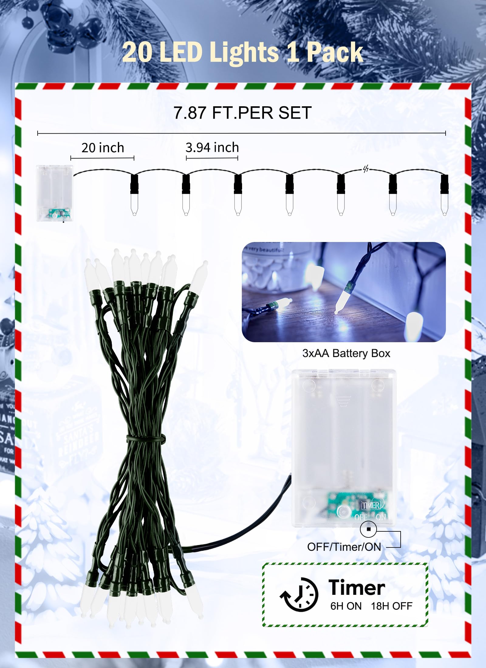 Brightown Battery Operated Christmas String Lights, 20 LED Mini Lights with Timer, 8ft, Pure White for Indoor/Outdoor Decoration
