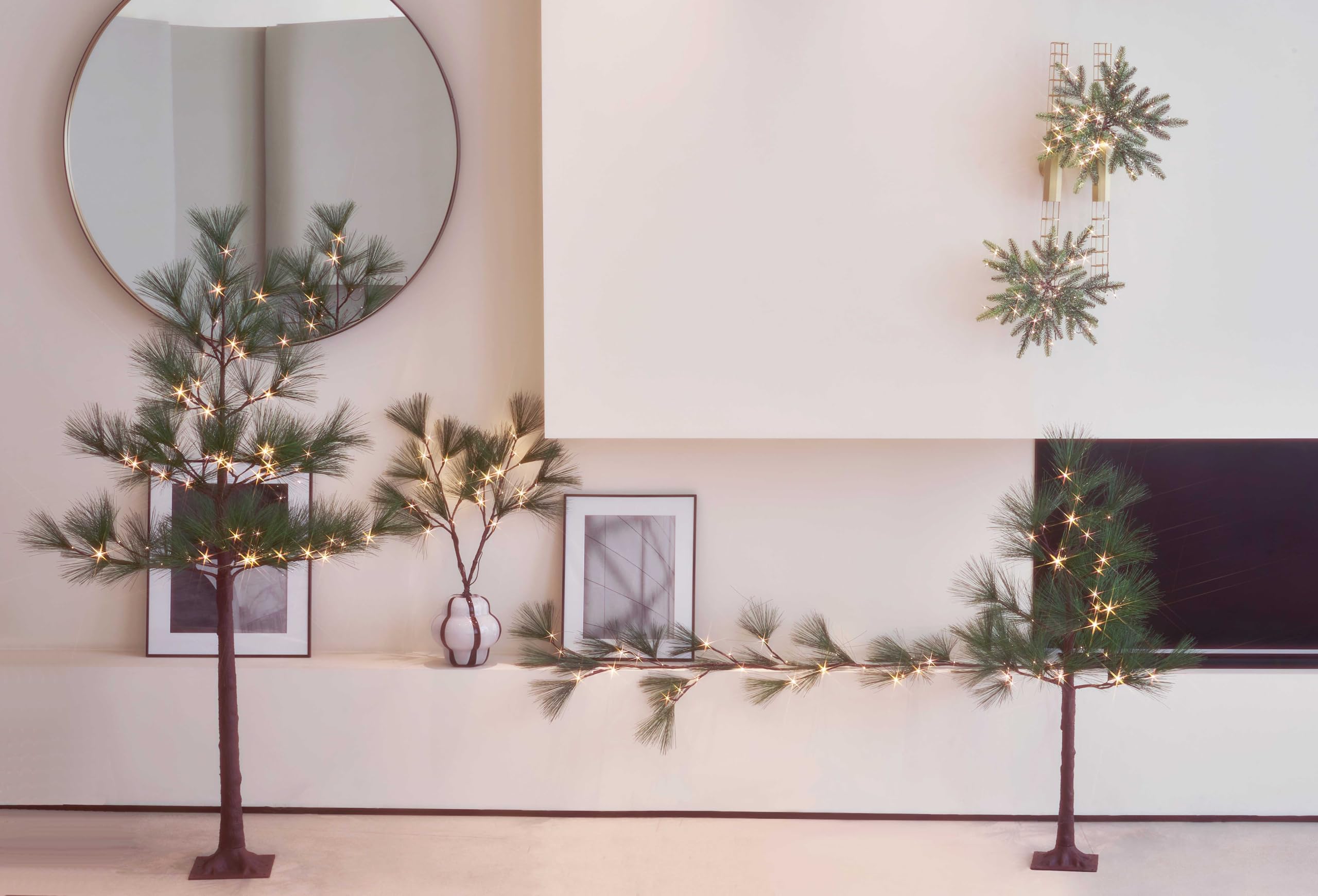 Litbloom Lighted Pine Branches With Timer 32In Usb Plug In And Battery Operated, Twig Willow Branches With Lights For Fireplace Mantle Table Christmas Decoration