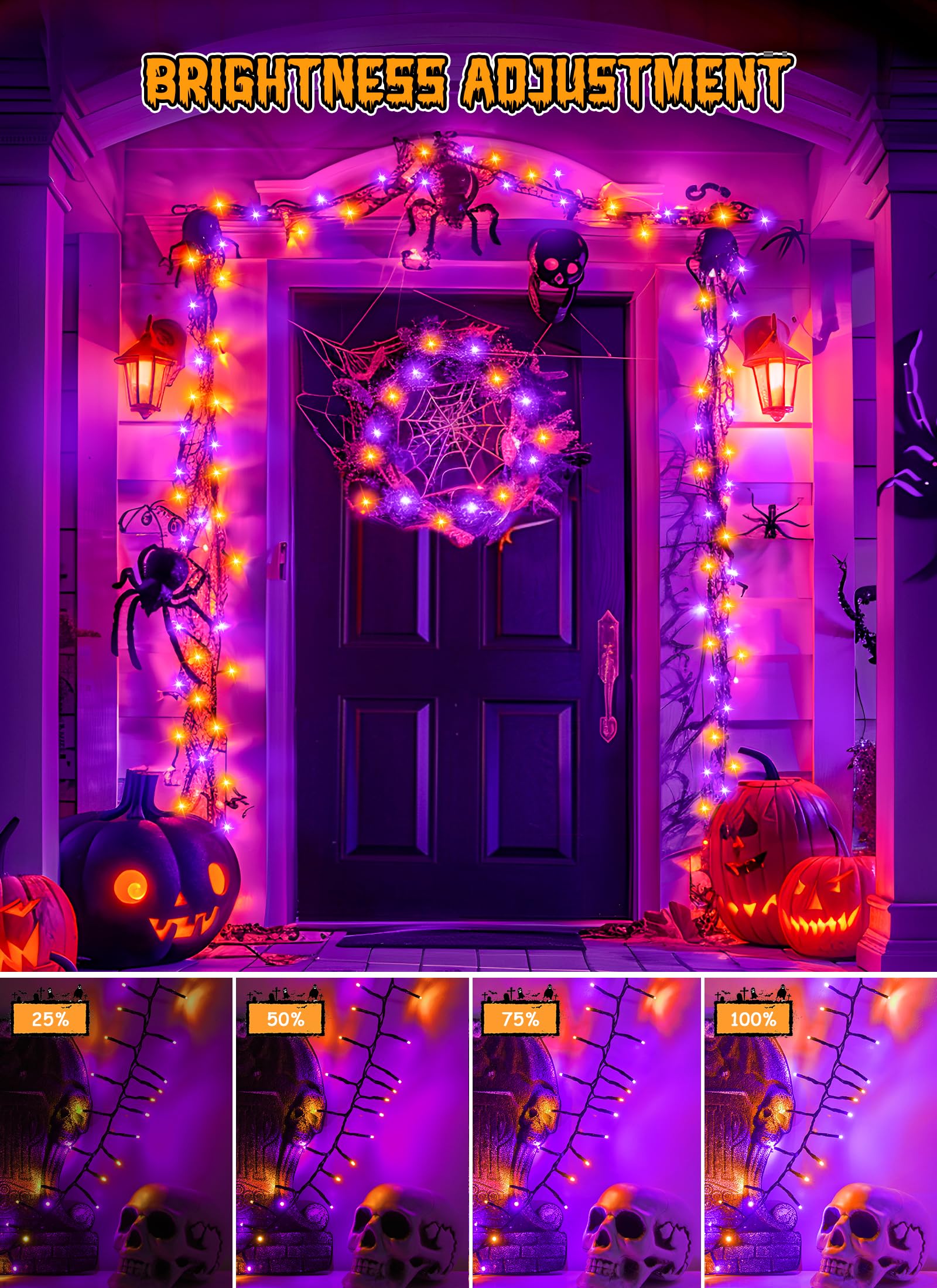 Brightown Halloween String Lights - 1000LED 50Ft Waterproof, 8 Modes, Remote Control, Orange & Purple Fariy Lights for Outdoor Decor
