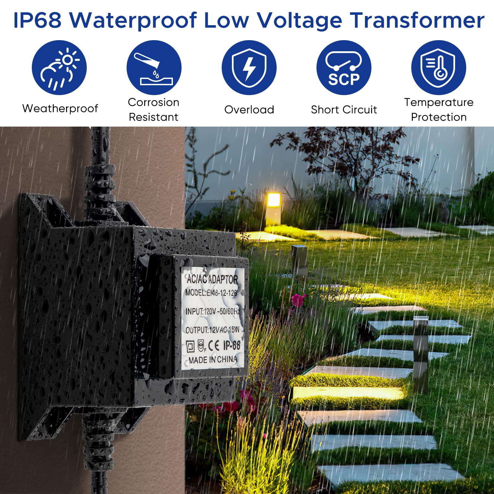 Karyoosi Low Voltage Landscape Transformer, Outdoor Low Voltage Transformer 110/120V Ac To Ac 12V 1.26A 15W, Power Supply Waterp