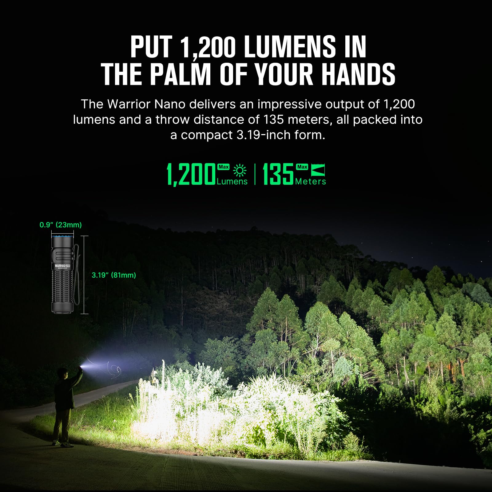 OLIGHT Warrior Nano Tactical Flashlight, 1200 Lumens Rechargeable LED Light with MCC Charger, Dual Switches EDC Light for Emerge