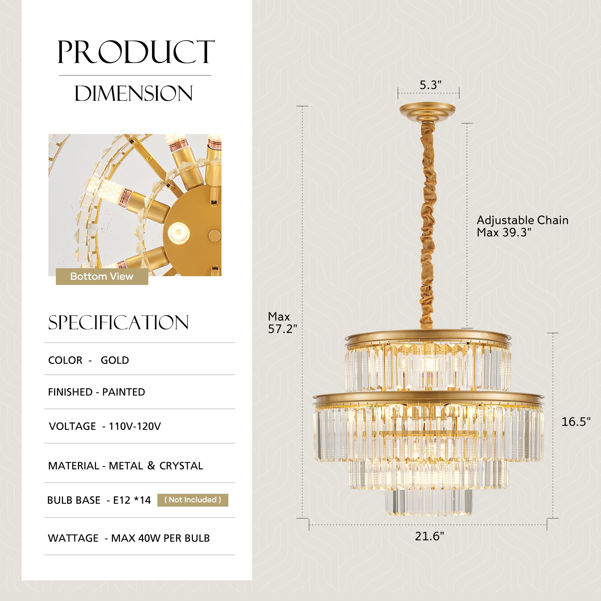 Brfaixla 21.6 14-Light Modern Crystal Chandelier Light Fixtures 4-Tier Gold stylish Chandeliers For Dining Room Round Hanging Pendant Lighting For Living Room Kitchen Entryway Bedroom Foyer Hallway