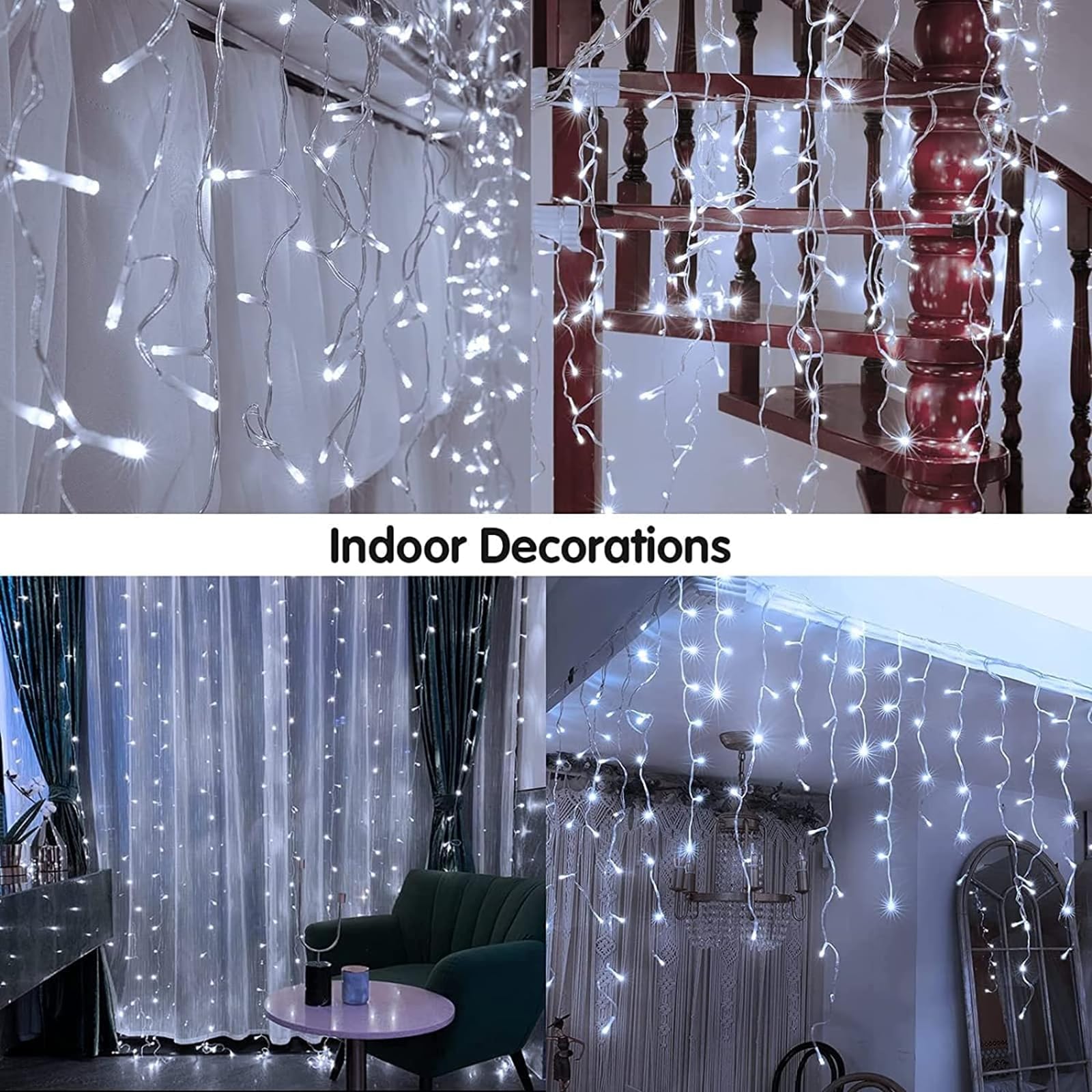 Kiflytooin Solar Christmas Lights Outdoor Waterproof Christmas Decorations Curtain Lights 320Led 29.5Ft 60 Drops, Solar Powered