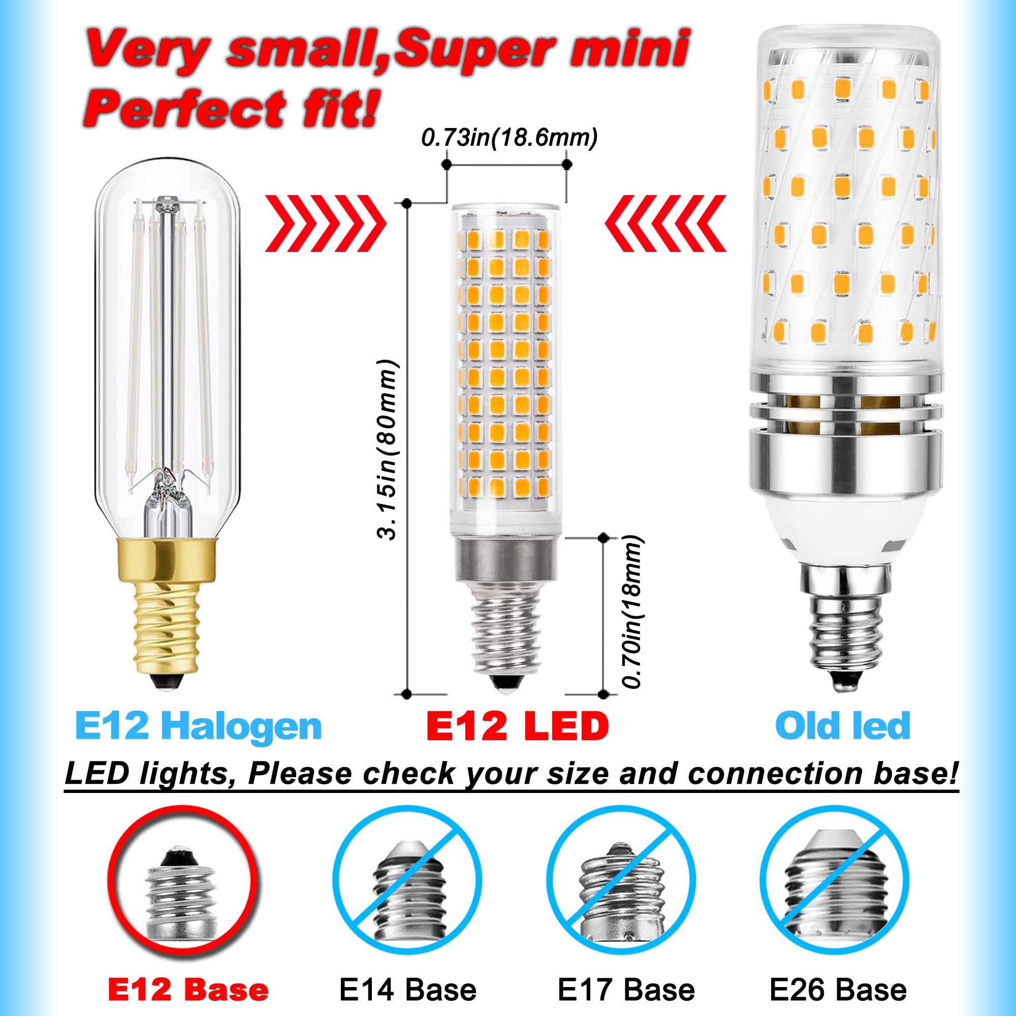 Ziomitus E12 100 Watt Led Candelabra Bulbs Equivalent C7,2700K Warm White,1200 Lm T6 E12 12W Led Candle Bulbs For Ceiling Fan Ch