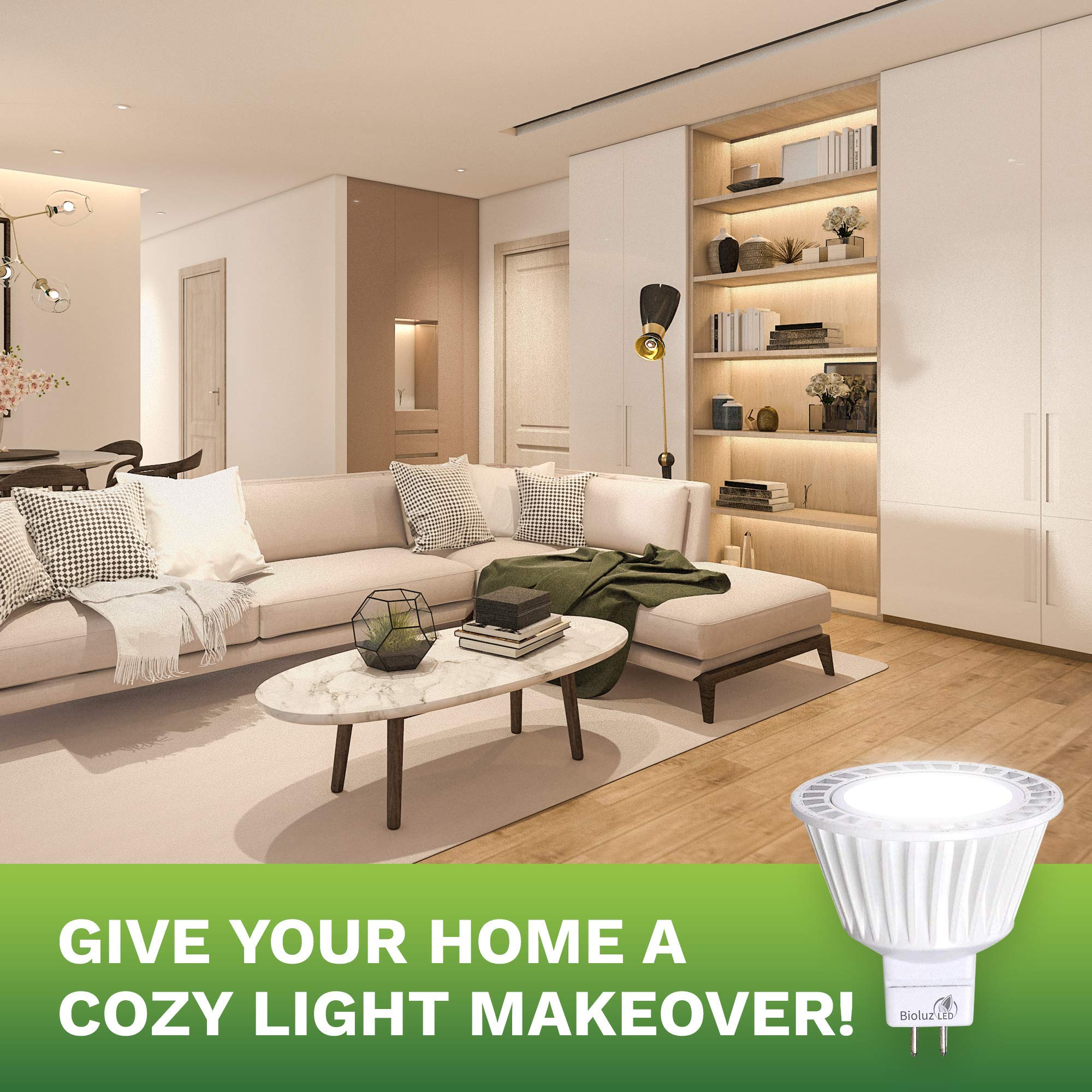 Bioluz LED MR16 Light Bulbs 7W Dimmable 50W Halogen Replacement 5 Pack 3000K UL Listed