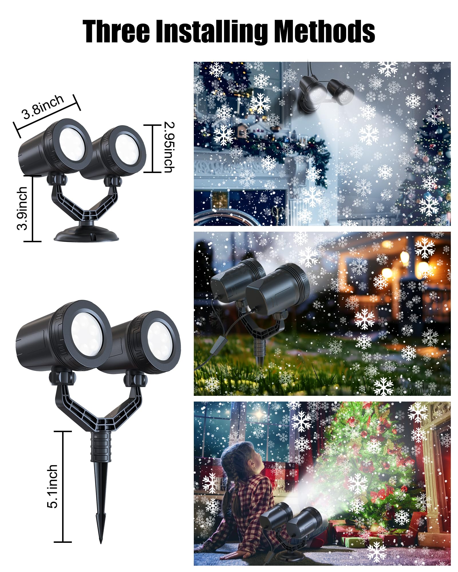 Brightown Snowflake Projector Lights Outdoor, Double Head Dynamic Led Rotating Snowfall Projector, Waterproof Christmas Decorati