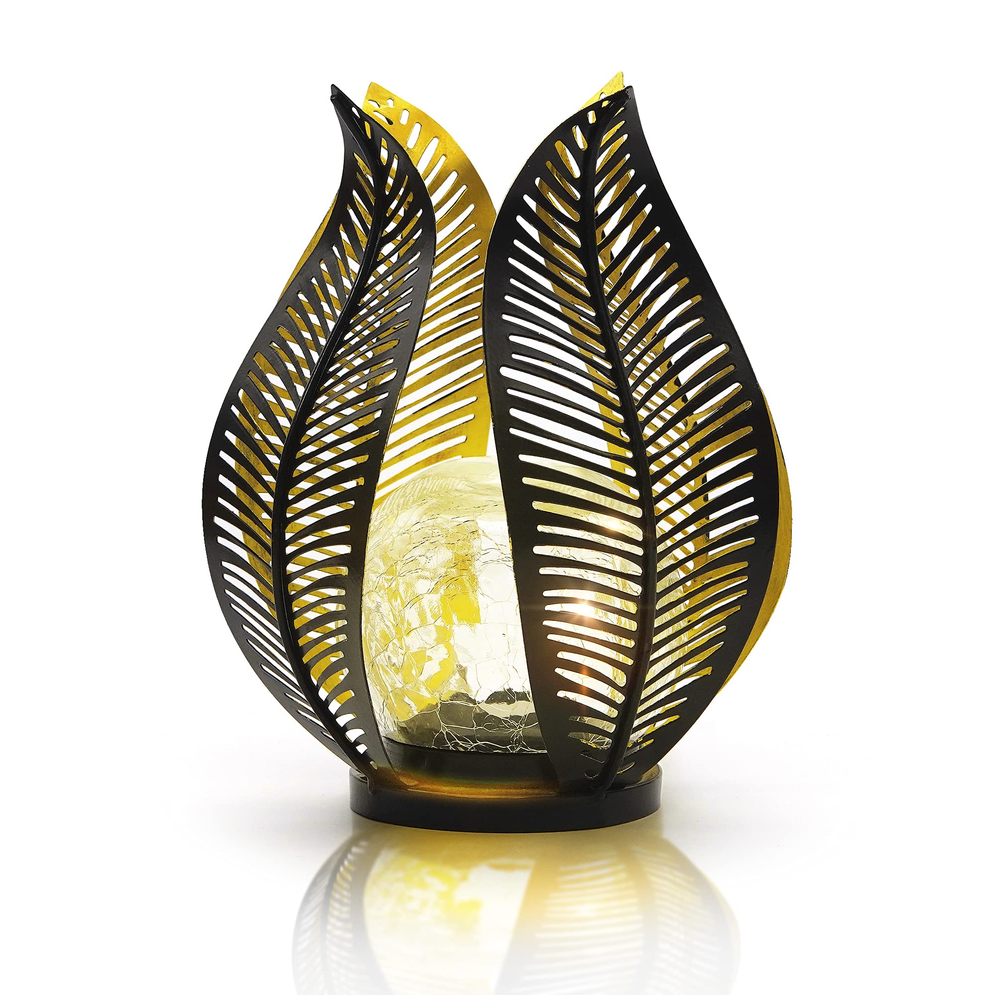 Qzge Solar Garden Lights - Waterproof Crackle Globe Glass, Metal Palm Leaf For Outdoor Decor