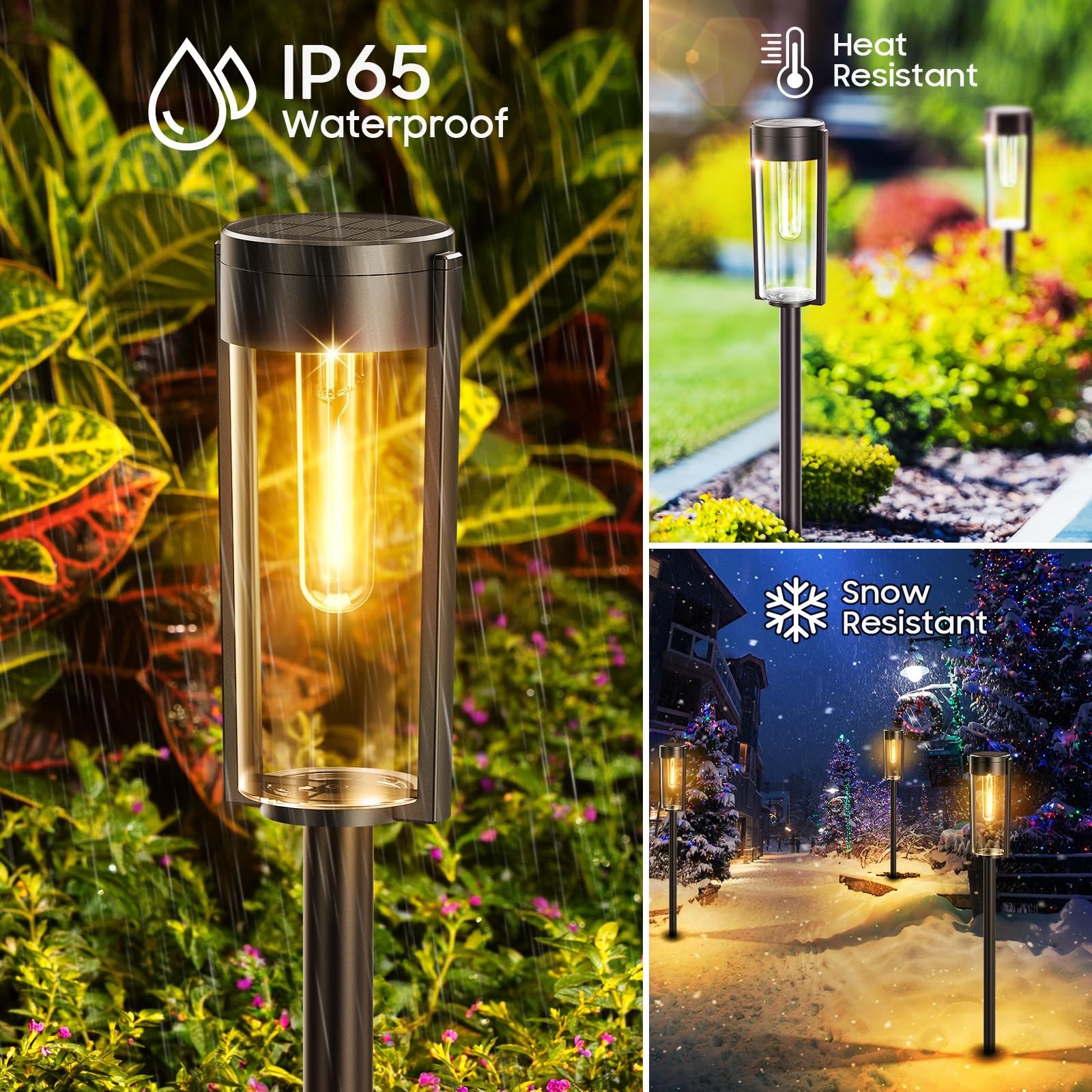 BUCASA Solar Pathway Lights 6 Pack - Super Bright, IP65 Waterproof, Auto ON/OFF for Outdoor Walkway, Driveway, Patio, Transparent