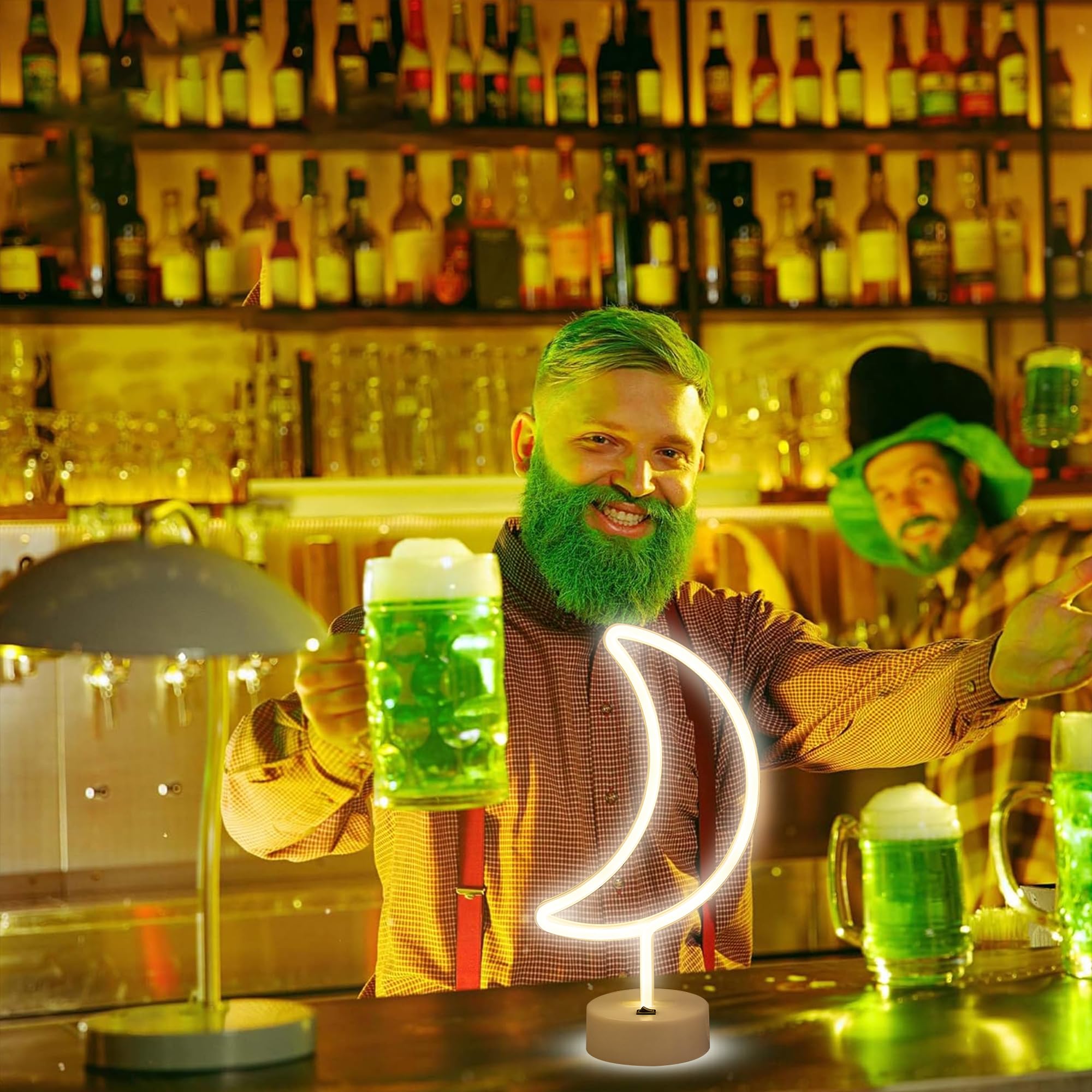 Enuoli Warm White Moon Shape Led Neon Night Light With Holder Base Moon Neon Sign Lamp Power By Battery&Usb Marquee Neon Sign Fo