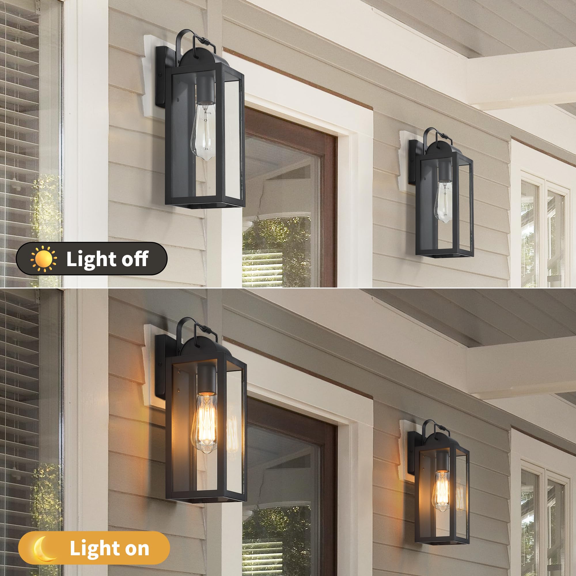 Yklitg 14'' Large Outdoor Wall Light Fixture, Sand Black Exterior Wall Lantern,Industrial Sconce With Clear Glass Shade For Hous