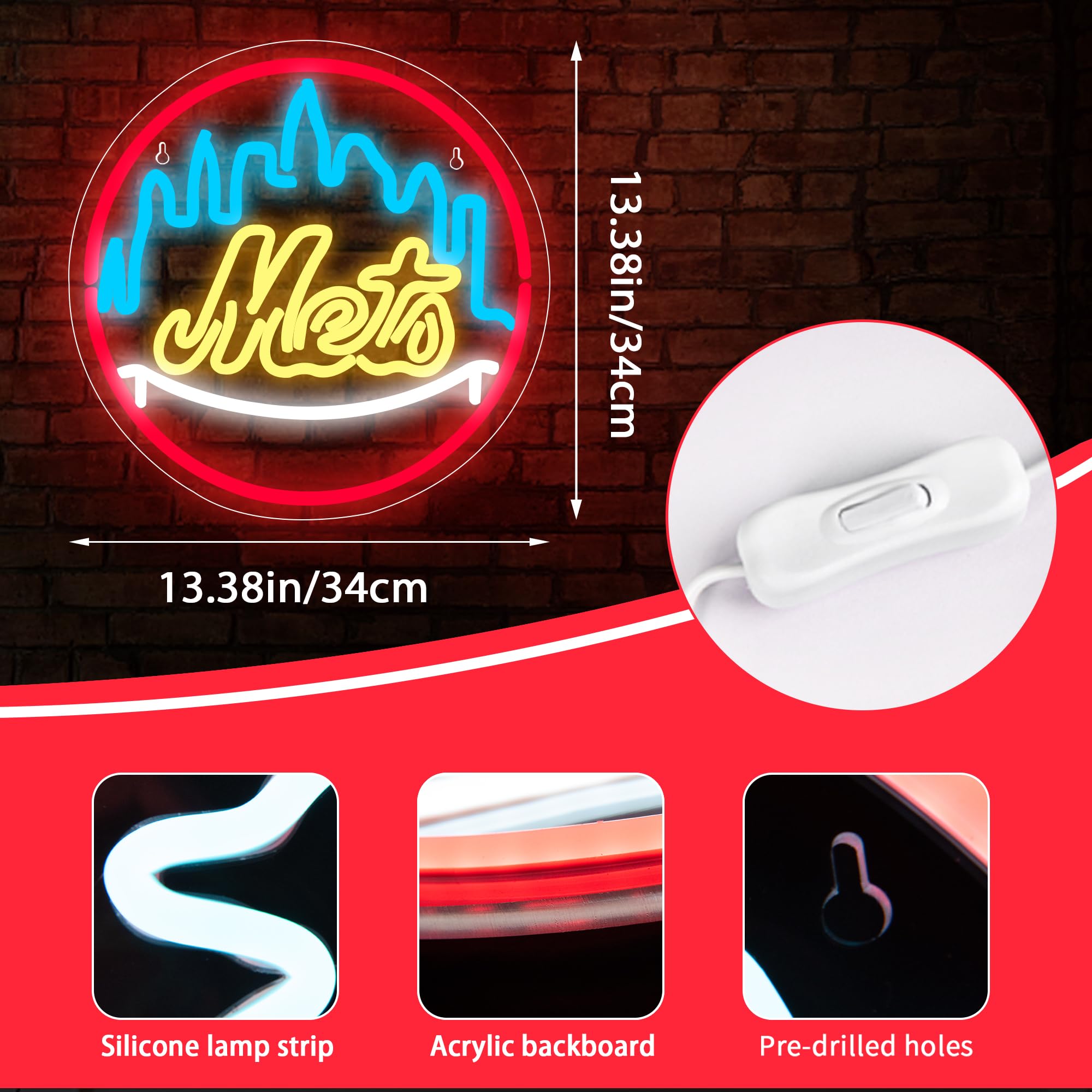 FTMGGDG Baseball Neon Sign - LED Wall Decor Light, 13.4" Acrylic, Sports Gift for Men & Teens, Bedroom, Man Cave, Bar