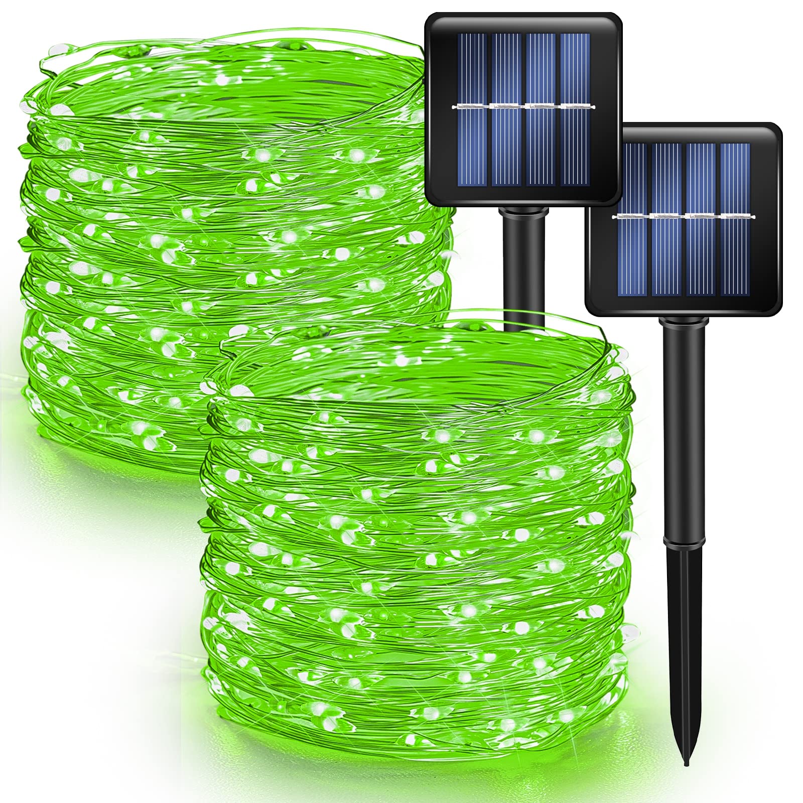 Dazzle Bright 2 Pack Solar String Lights Outdoor, Total 80FT 240LED St. Patrick's Day Waterproof Fairy Lights 8 Modes, Copper Wi