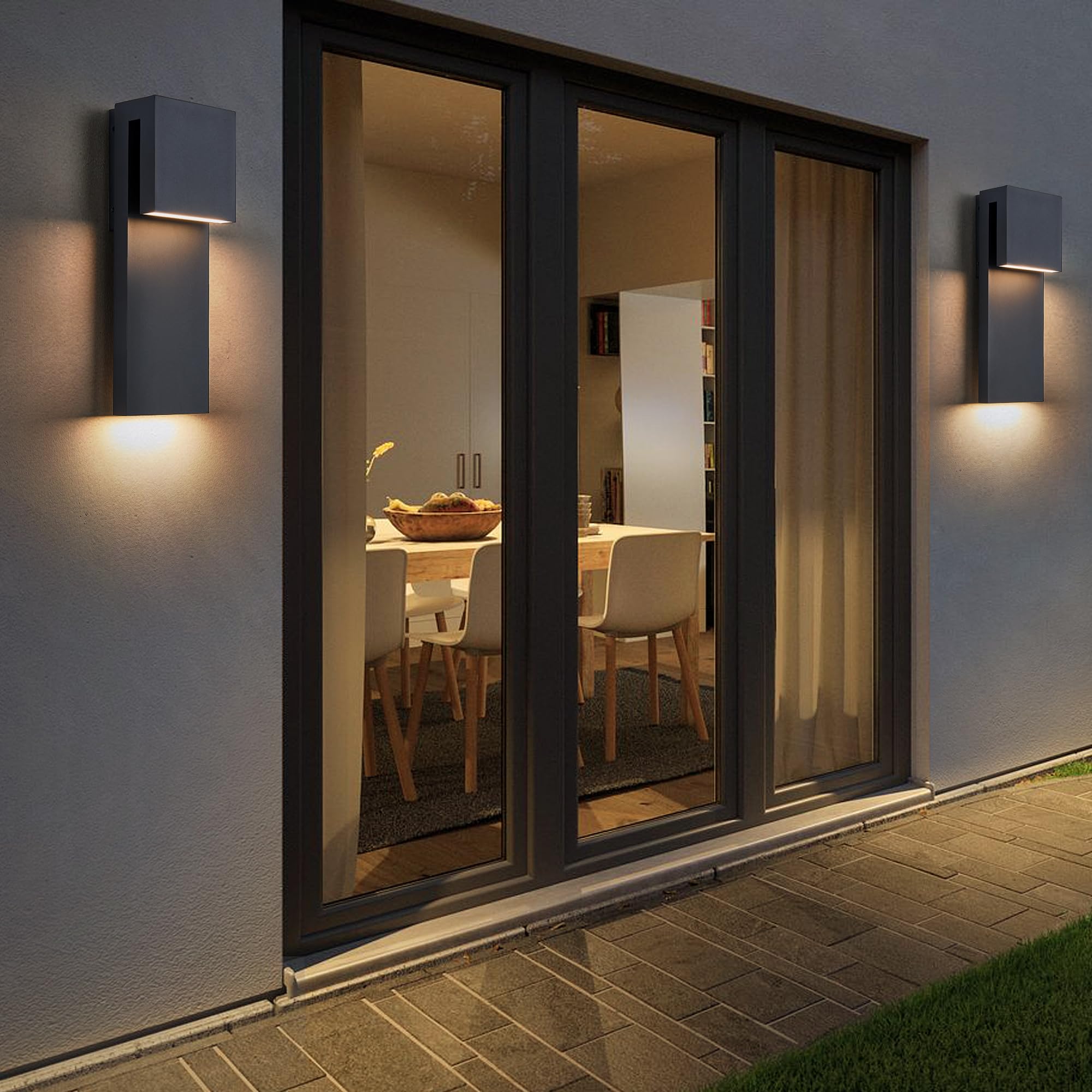 Tarentlight Dusk To Dawn Outdoor Lighting Fixture Wall Mount Modern Integrated Led 2-Light 17W  Exterior Sensor Front Porch Light Textured Black Anti Rust Outside Wall Lights For House Doorway Garage