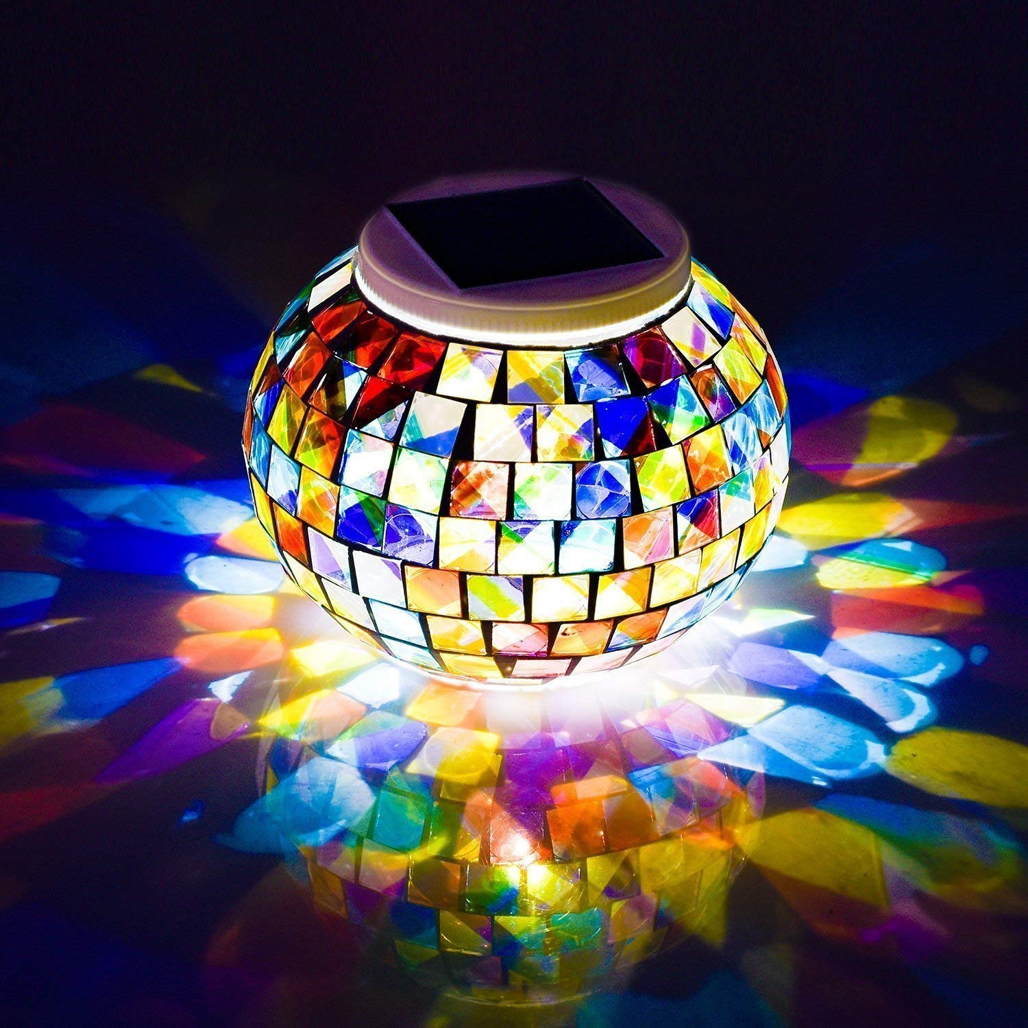 Wsgift Solar Powered Color Changing Glass Mosaic Ball Lights - Waterproof Outdoor Table Lamps