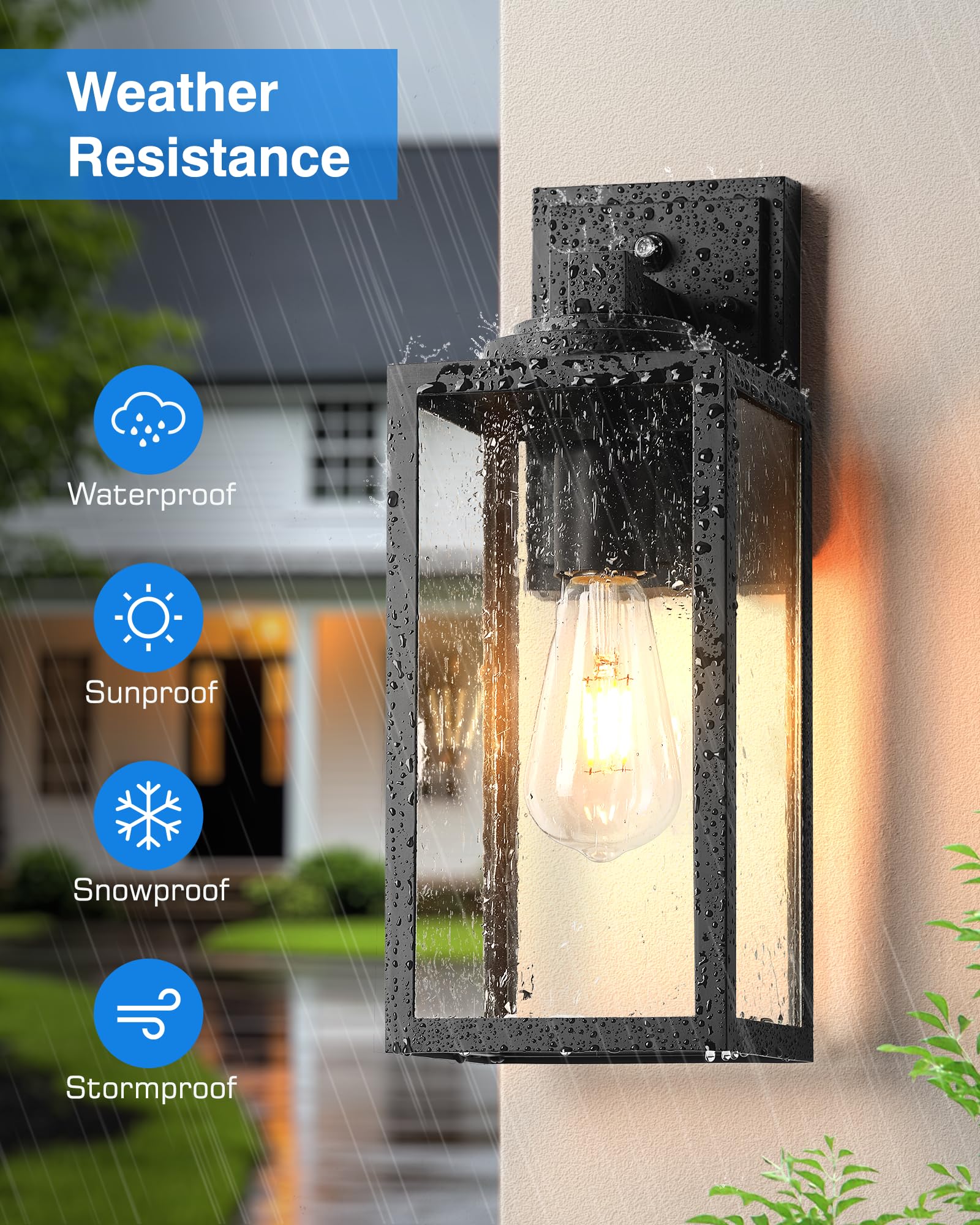 Vianis 14.5'' Large Outdoor Sconce Lights, Black Dusk To Dawn Outdoor Lighting With Tempered Bubble Glass, Anti-Rust Outside Lig
