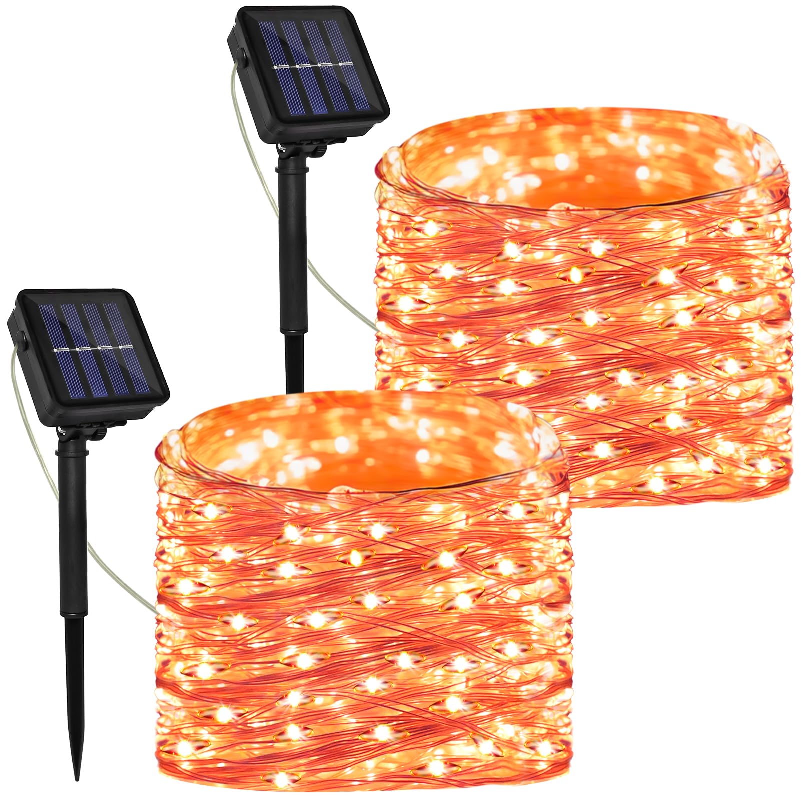 Solar Powered String Lights Outdoor, 2 Pack Total 200 Led 66Ft Solar Powered Halloween Decorative Fairy Lights 8 Modes Black Wir