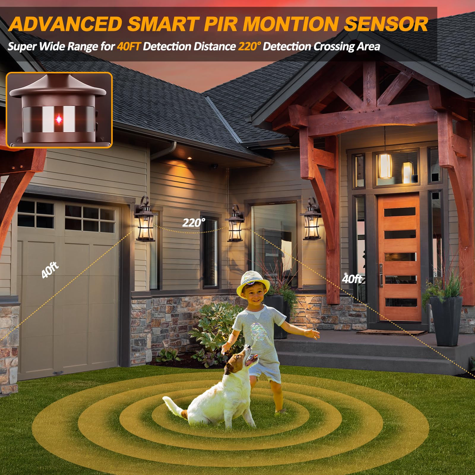 Frelii Large Outdoor Motion Sensor Lights - Oil Rubbed Bronze, Dusk to Dawn, Waterproof Wall Sconce for House & Garage