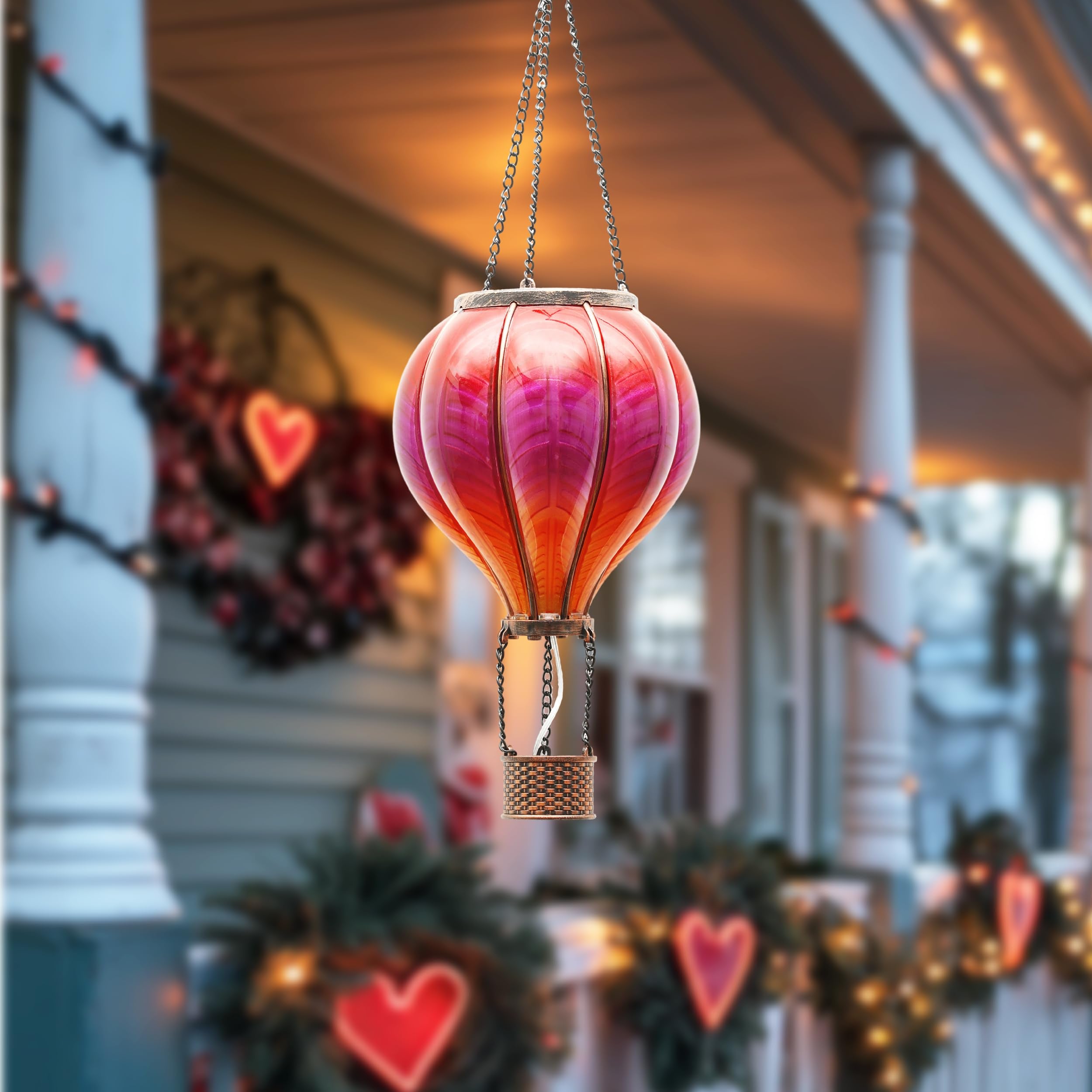 Teresa'S Collections Red Hot Air Balloon Solar Lantern - Flickering Flame Outdoor Decor