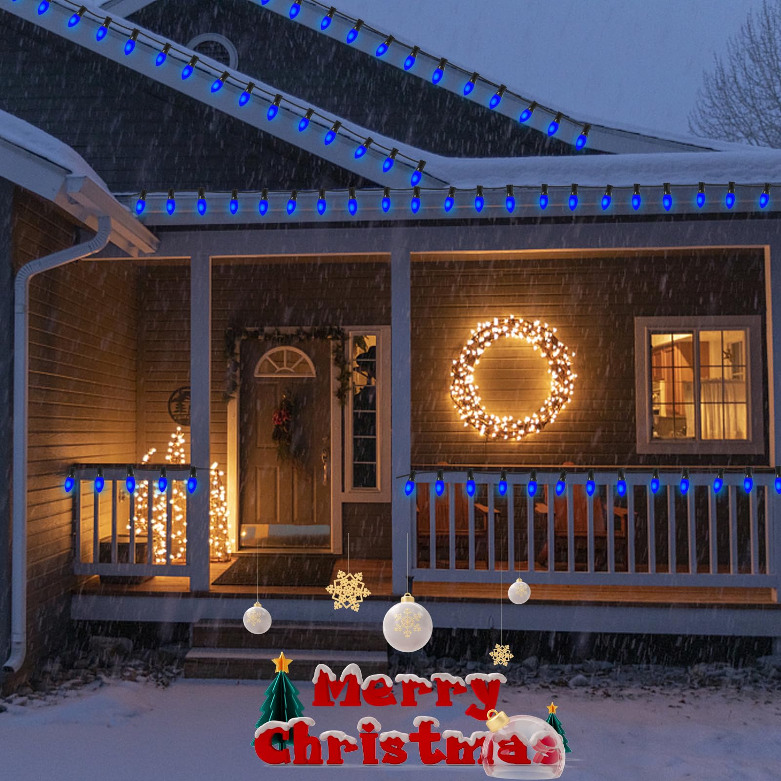 25 Pack C9 Christmas Replacement Light Bulbs, Blue Ceramic Bulbs C9 Vintage Christmas Light For Outdoor Patio Indoor String Ligh