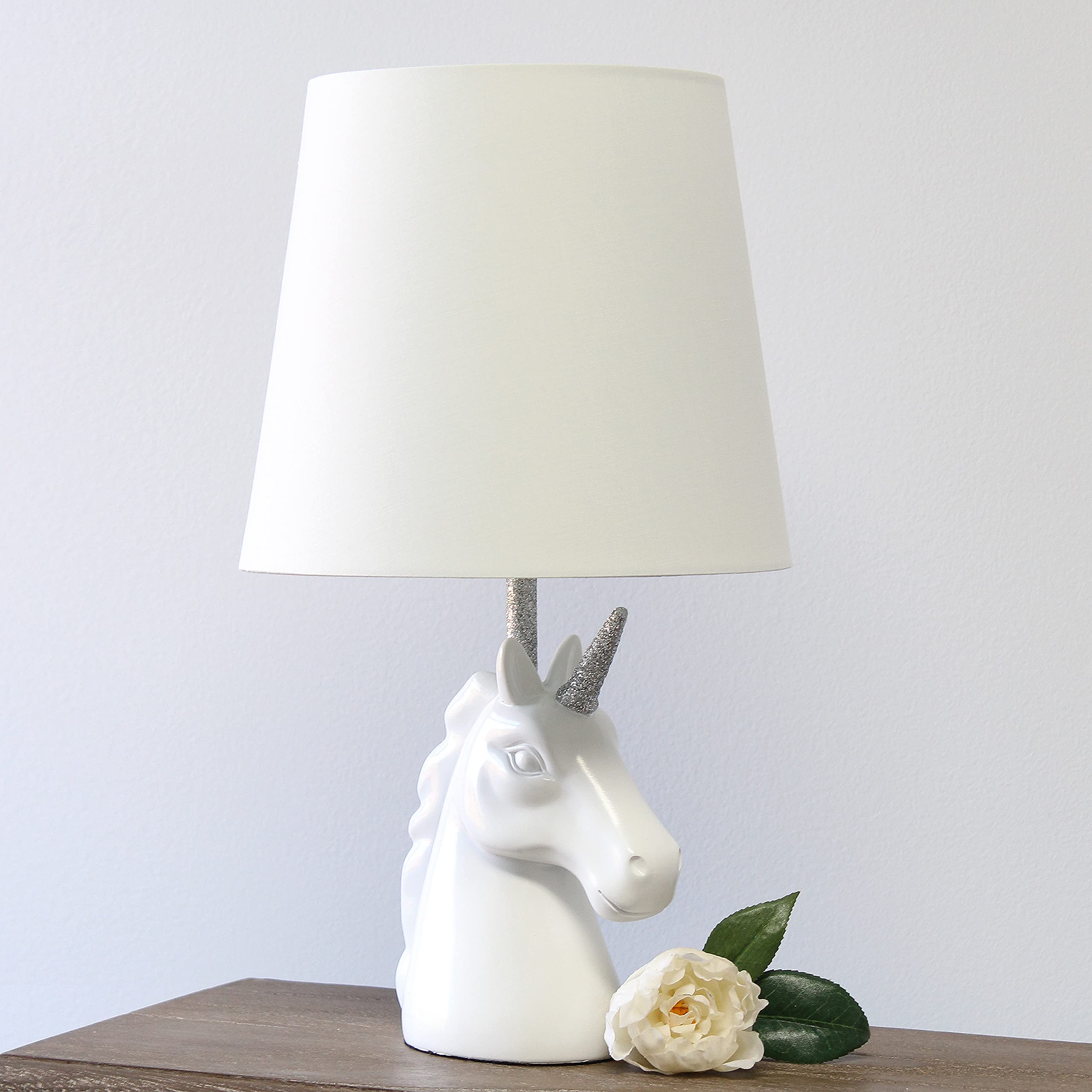 Simple Designs Lt1078-Slv Sparkling Glitter Unicorn Table Lamp, Silver