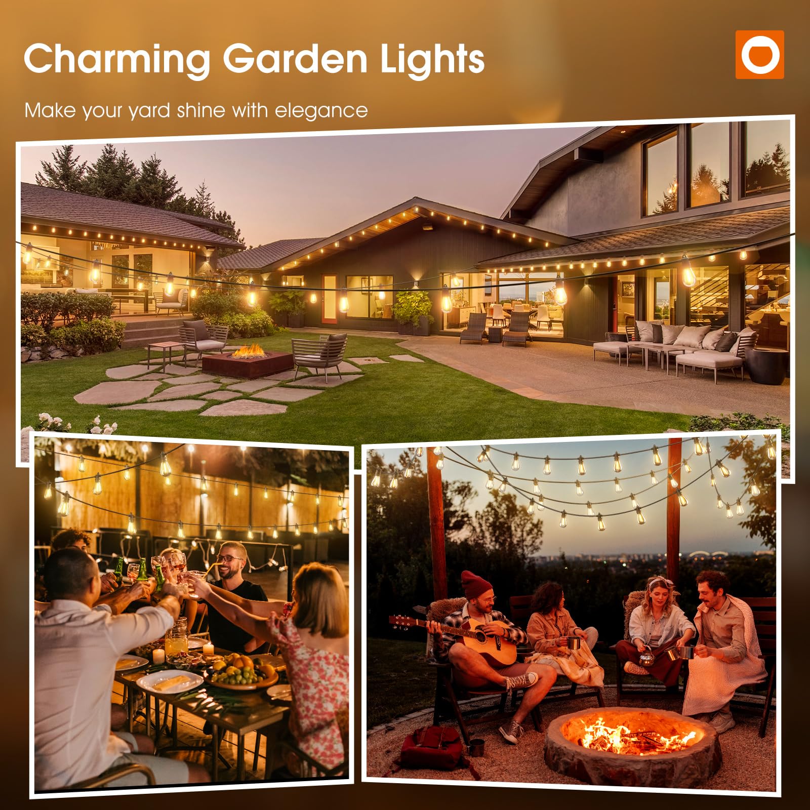 addlon LED Outdoor String Lights, 200FT with Shatterproof Bulbs, Heavy-Duty Weatherproof, Black, 4-Pack