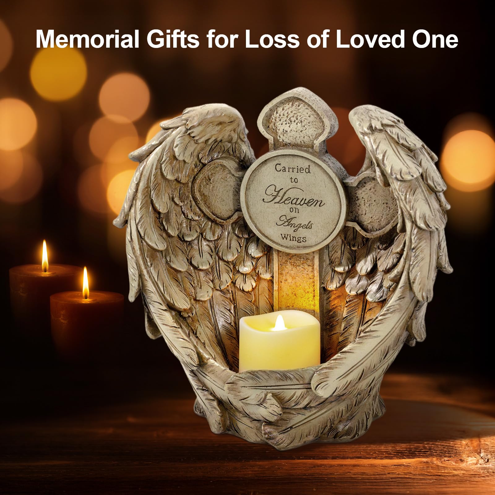 Candieslife Solar Angel Wing Cross Garden Lights, Waterproof Memorial Decor, 12" Resin, Angel Wings for Cemetery and Outdoor Use