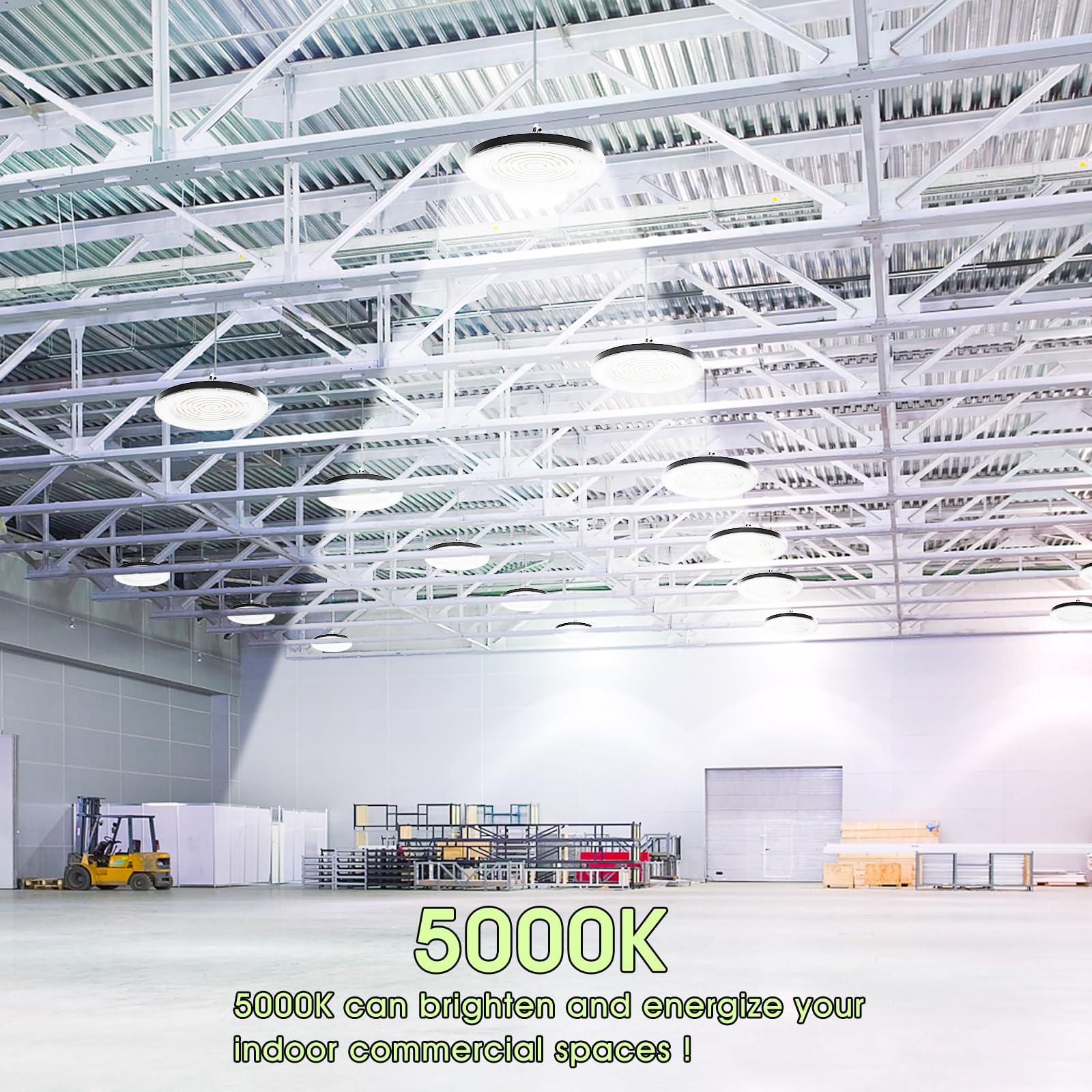 Zelvia 300W High Bay LED Shop Lights - 30000LM, IP65 Waterproof, 5000K for Garage, Workshop, Factory, Warehouse - Model ZE-LQ-D12-U