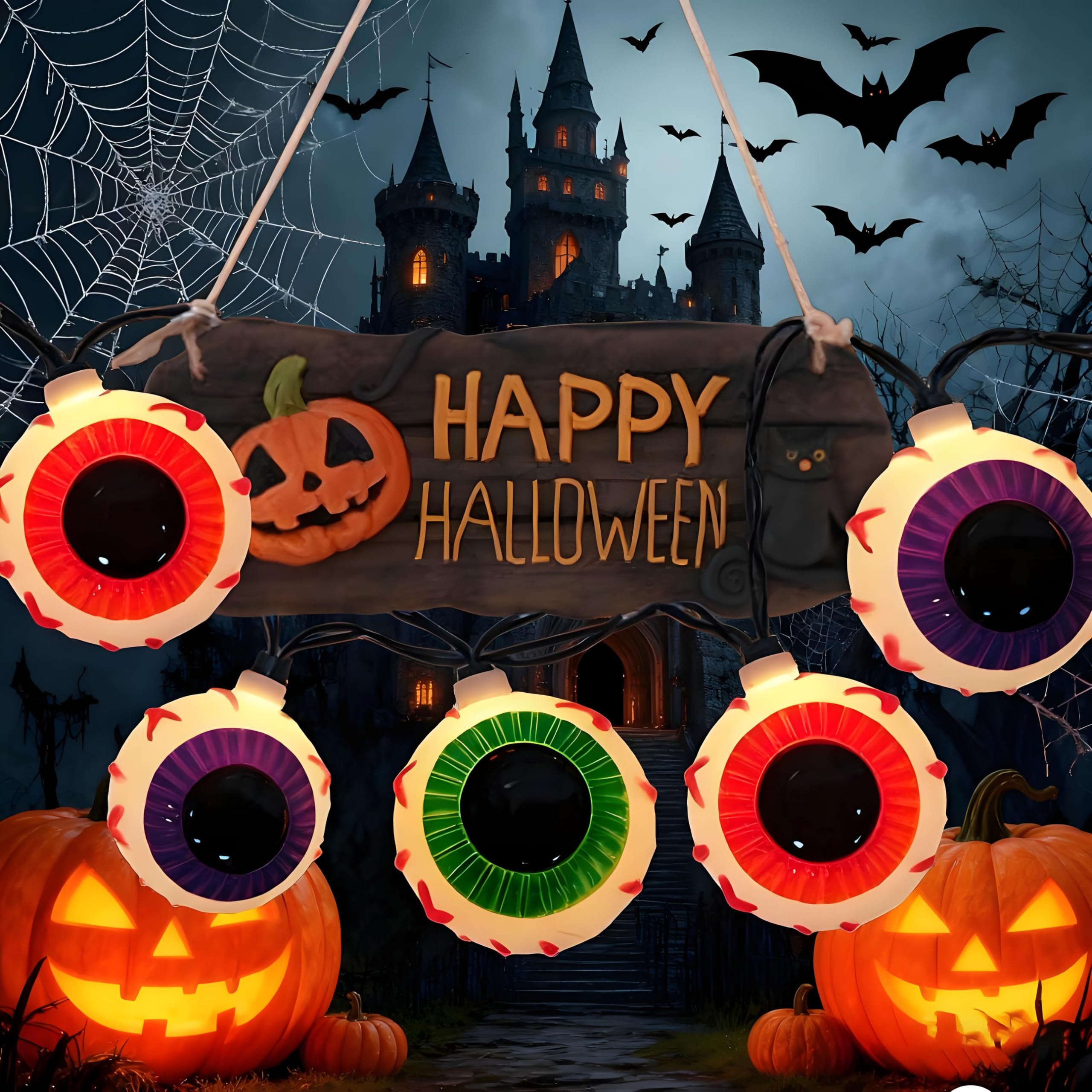Eyeball String Abeja Halloween Eyeball String Lights, 8.5Ft Waterproof, 10 Bulbs, Ind ...
