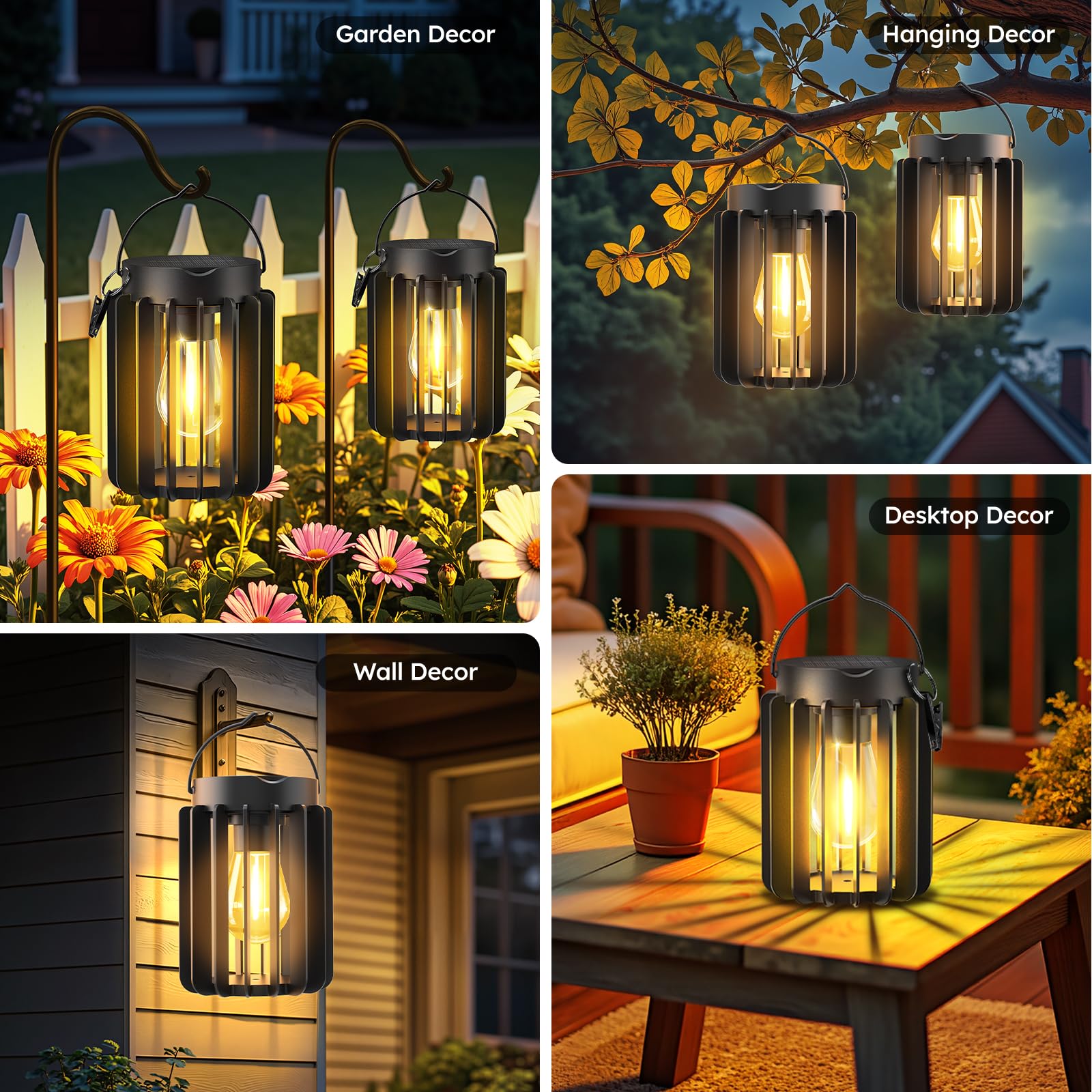 Ahaorigin Solar Lanterns Outdoor Waterproof  Brighter Up To 12 Hrs Outdoor Hanging Solar Lights  Outside Hanging Lanterns For Garden Porch Patio Yard Decor  Gifts For Women Mom Father Black 2 Pack