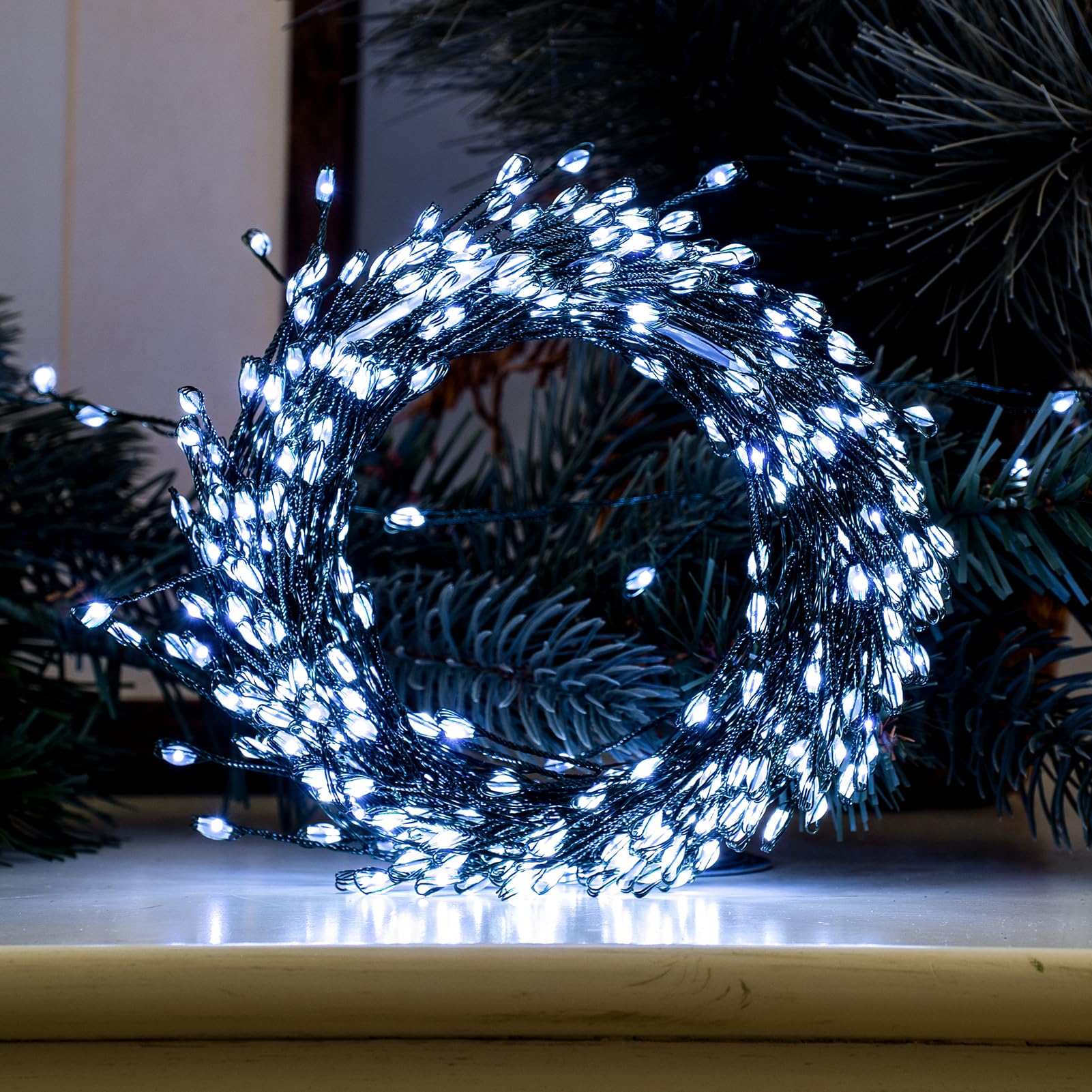 Zeluxdot Fire er Fairy Lights 33Ft 300Leds Waterproof Twinkle Lights Plug In Green Wire Led Light With Remote 8 Modes For Indoor Outdoor Christmas Wedding Birthday Patio Garden Decor Cool White