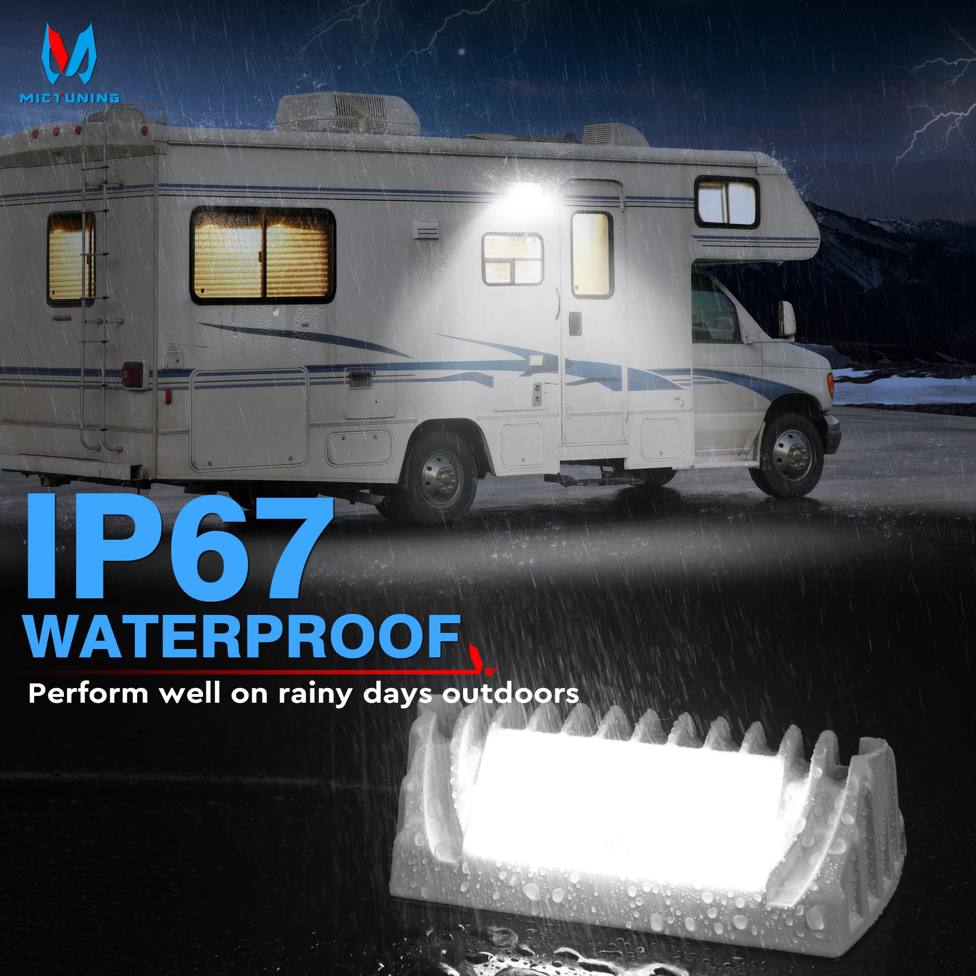 MICTUNING RV Exterior LED Porch Utility Light 12V 750 Lumen, Aluminium, 1 Pack, Black, Model MIC-RPL