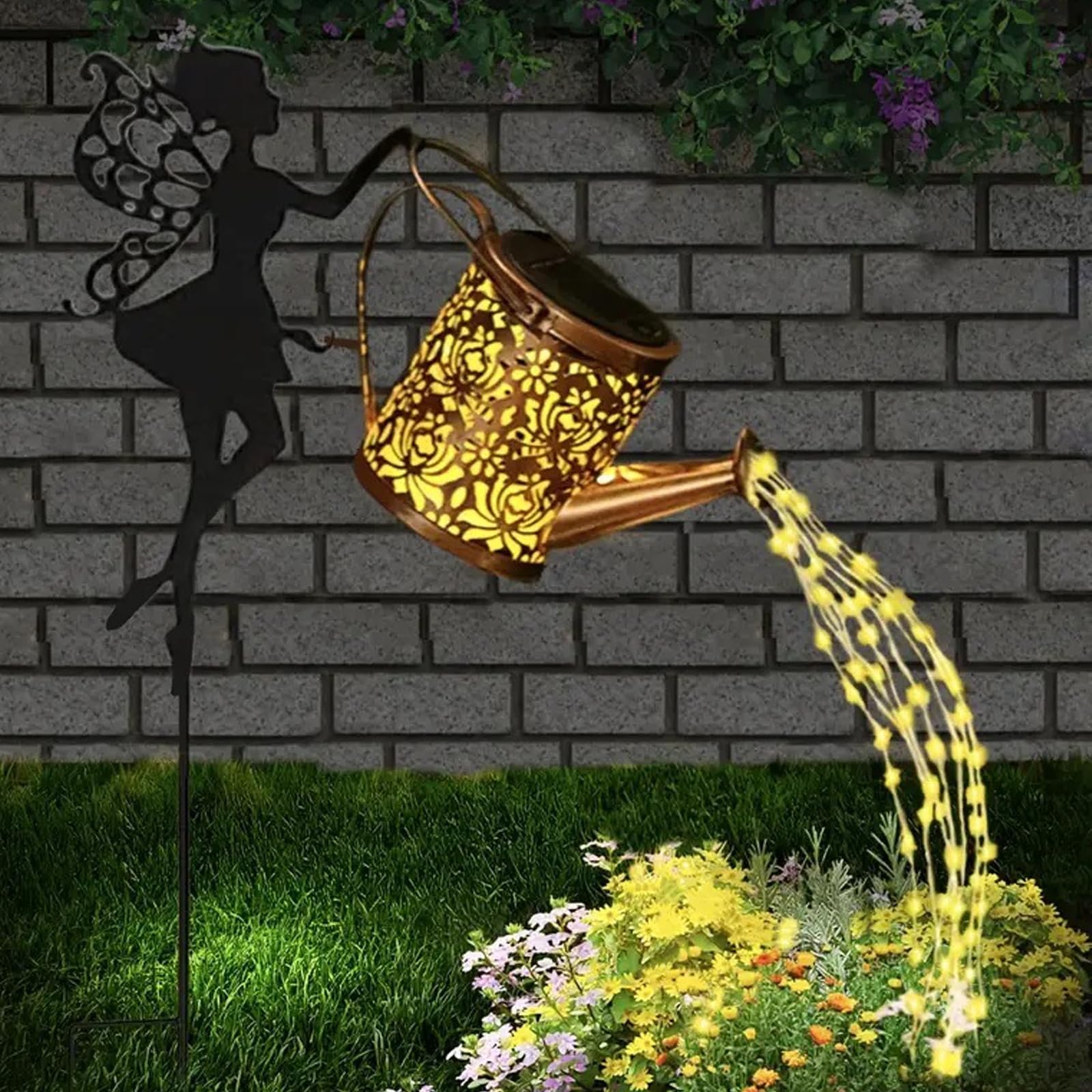 Solar Watering Can Lights,LED Solar Lantern String Light Outdoor Garden Waterproof Hollowed-Out Retro Metal Water Can Lights,for