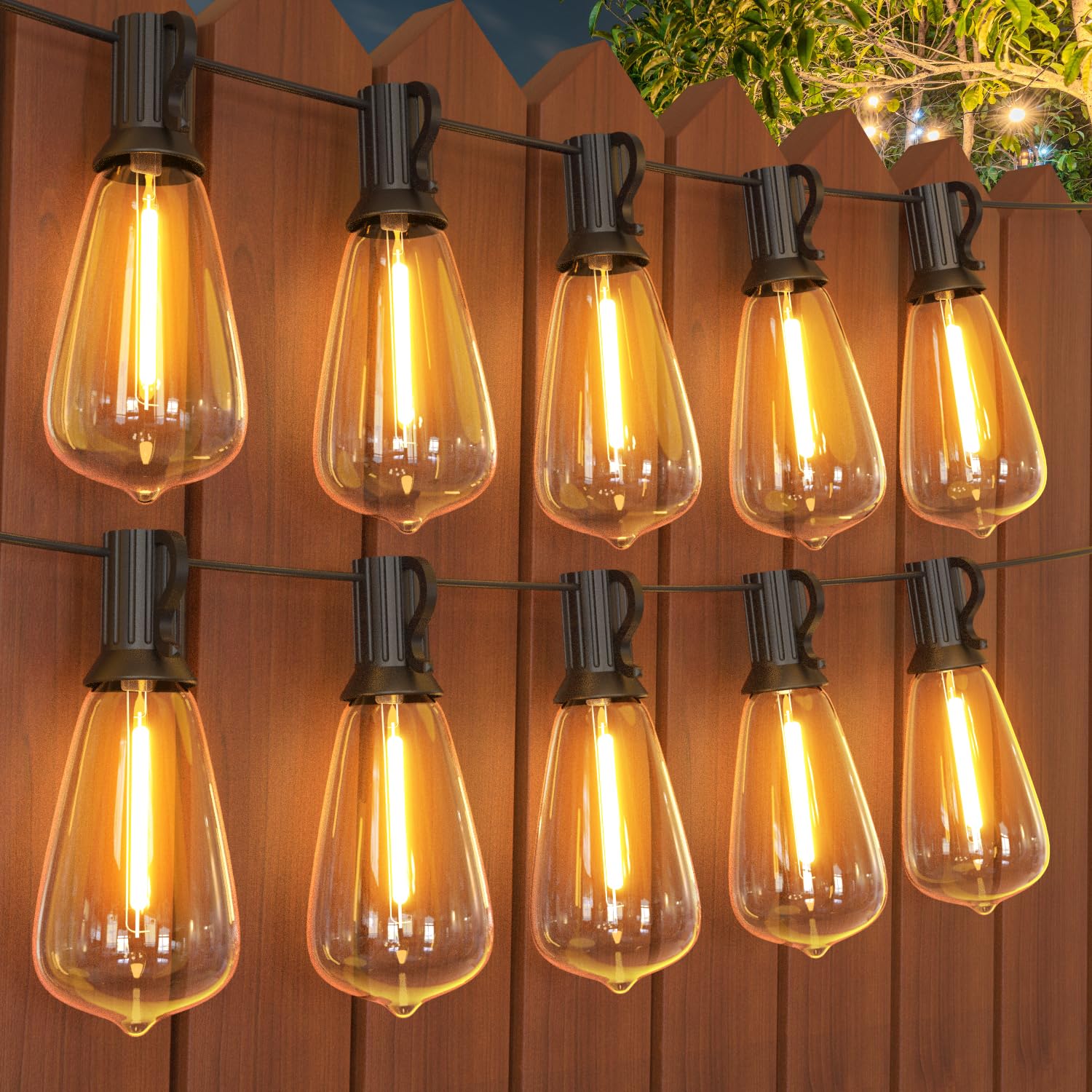 GPATIO 200FT(100FT*2Pack) Outdoor String Lights, Waterproof Patio Lights with 64 Dimmable Hanging Lights Globe ST38 Bulbs, 2700k