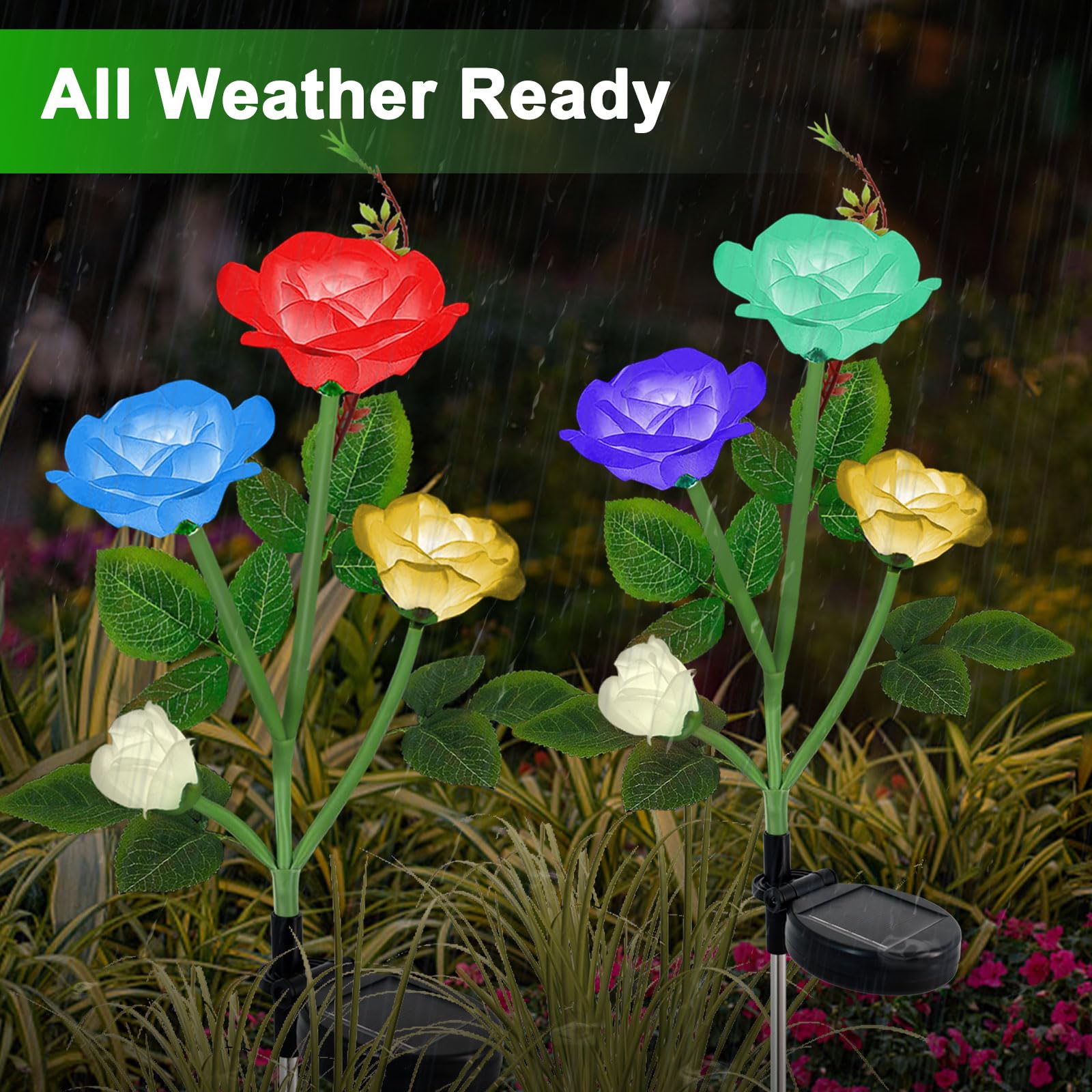 Yshengmian Solar Lights Outdoor For Garden Decor Waterproof - 2 Pack With 8 Rose Lights Decorative 7 Color Changing For Valentines Day Yard Patio Pathway Decoration