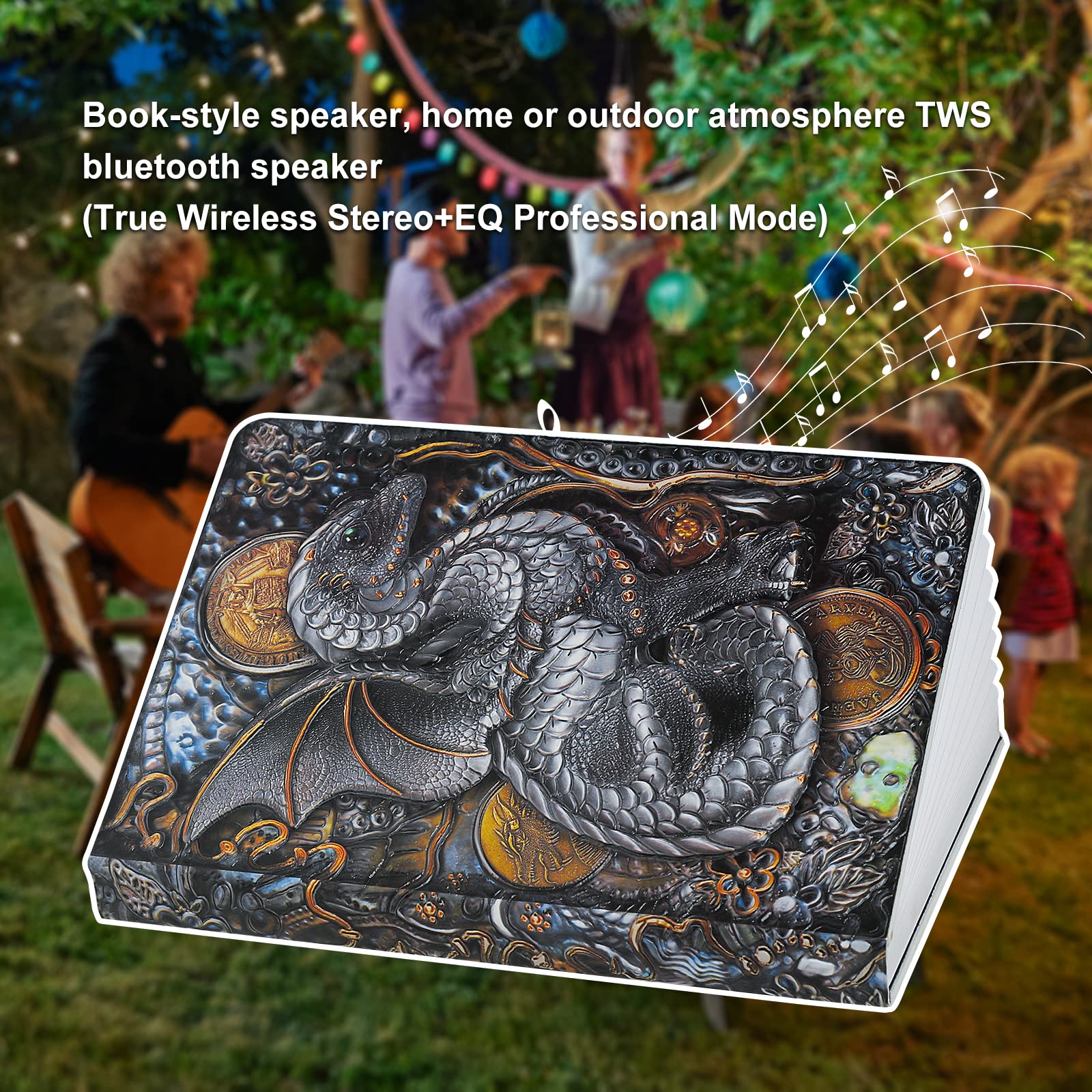 Qxmgcbok 3D Dragon Bluetooth Speaker With Night Light, 3W Portable Wireless Music Mood Book Lamp For Outdoor Or Home Party, Deco