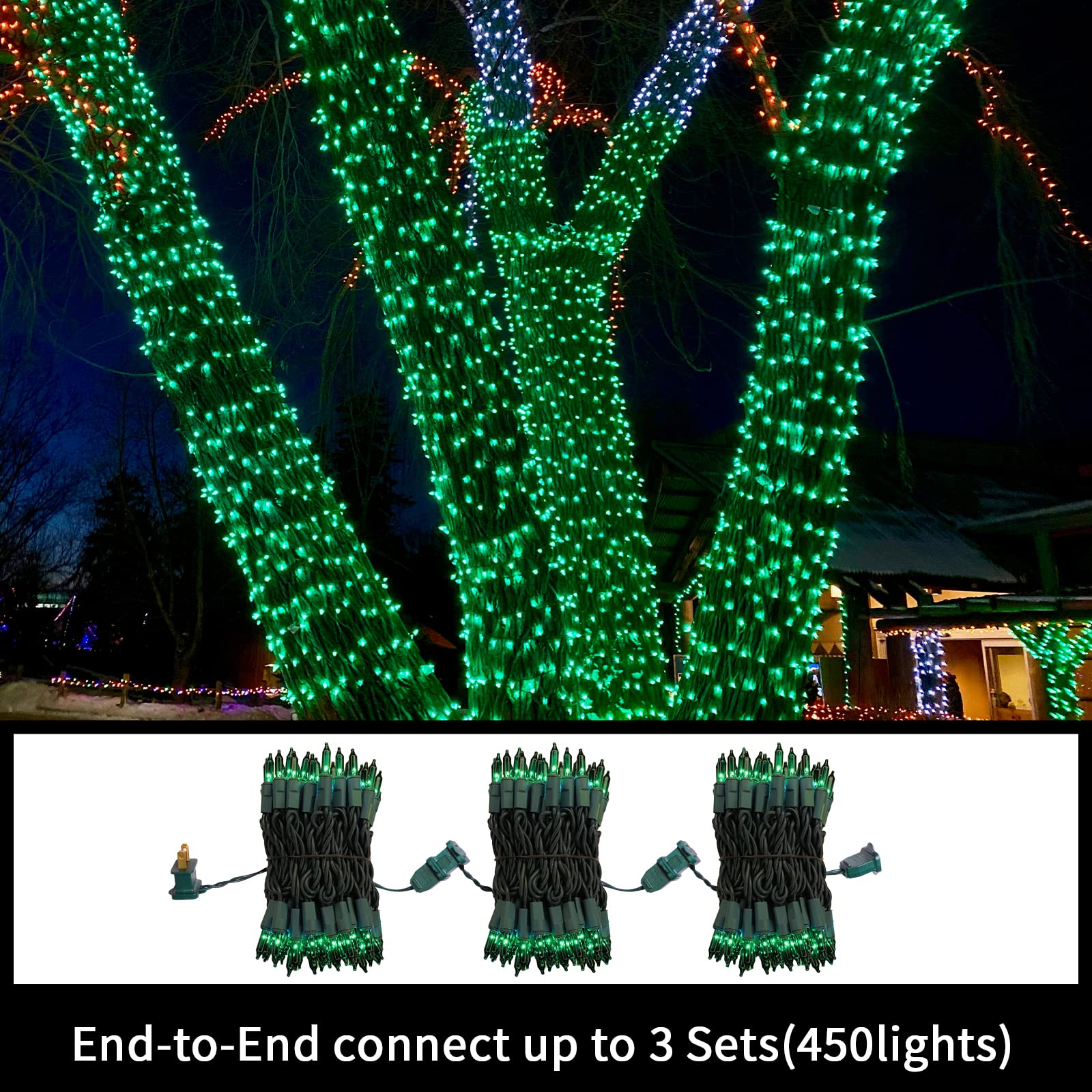 Lamphome Super-Bright Extendable Green Christmas Lights Decoration 150Lights 31.9Ft Ul Certified Mini Bulb String Lights Set For Outdoor Christmas Tree Garden Holiday Party Patio Wedding Garland Decor