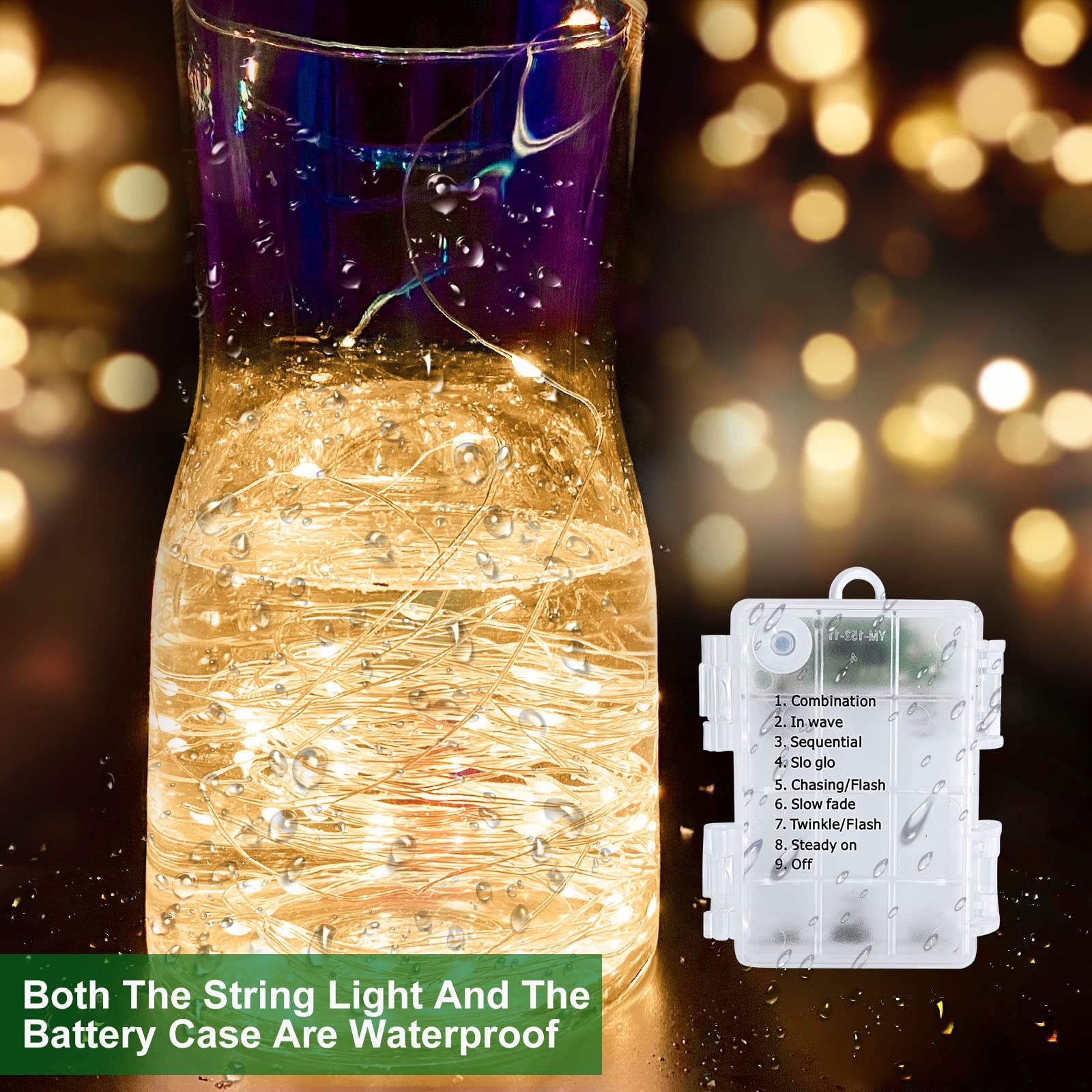 Turnmeon 240 Led Warm White Copper Wire String Lights - 80Ft, 8 Modes, Battery Operated, Waterproof