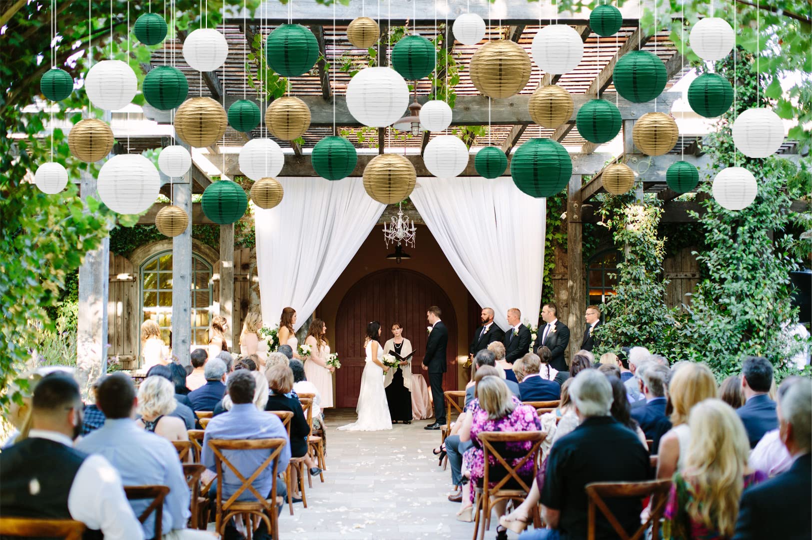 ADLKGG Paper Lanterns, Round Hanging Decorations, Green Gold, St. Patricks Day, Graduation, Wedding, Model: PaperLantern21P006