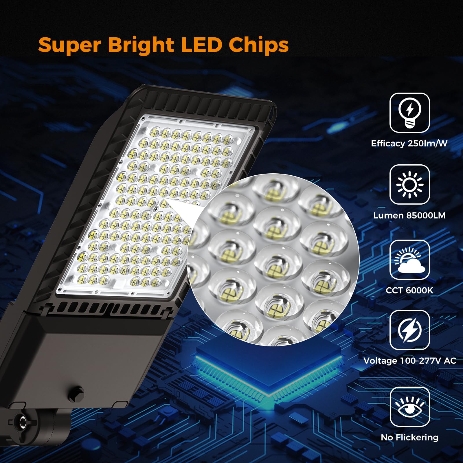 AIKVSXER 340W LED Parking Lot Light, 85000LM, 6000K Daylight, IP65 Waterproof, Aluminum, Brown, Model PLL340W, 1 Pack